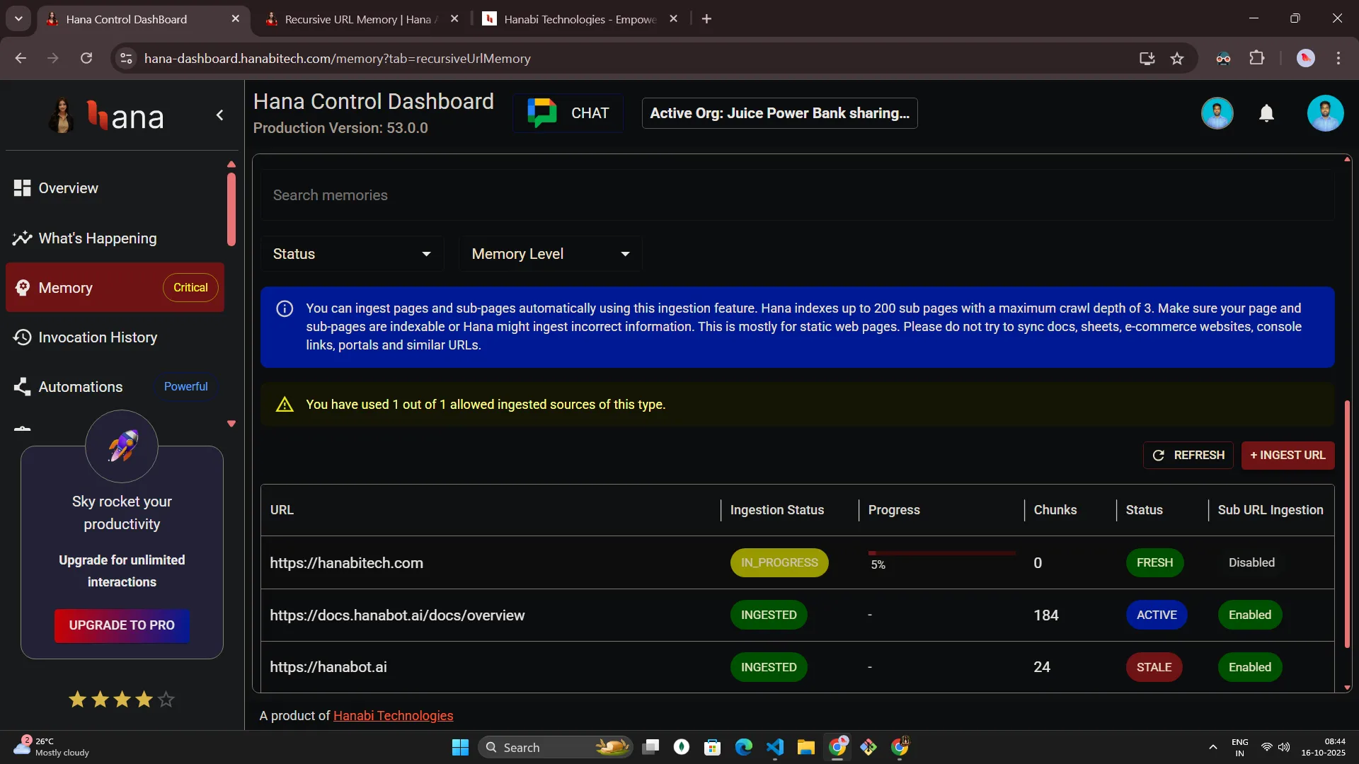 Hana dashboard — Recursive URL memory