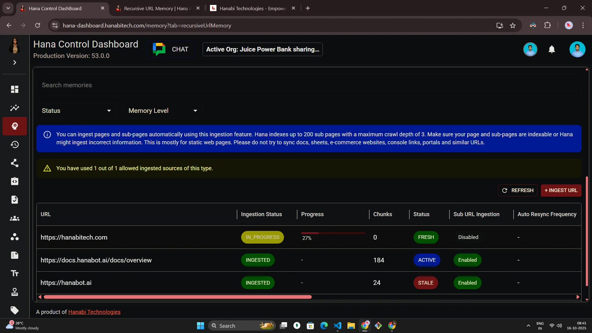 Hana dashboard — Recursive URL memory
