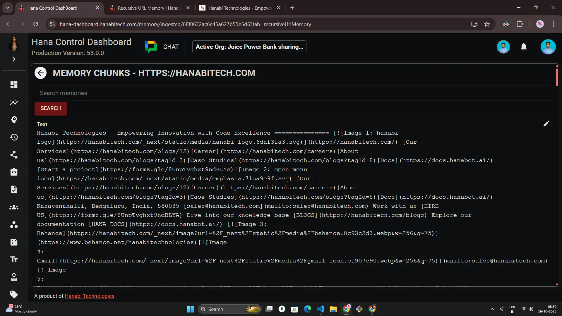 Hana dashboard — Recursive URL memory