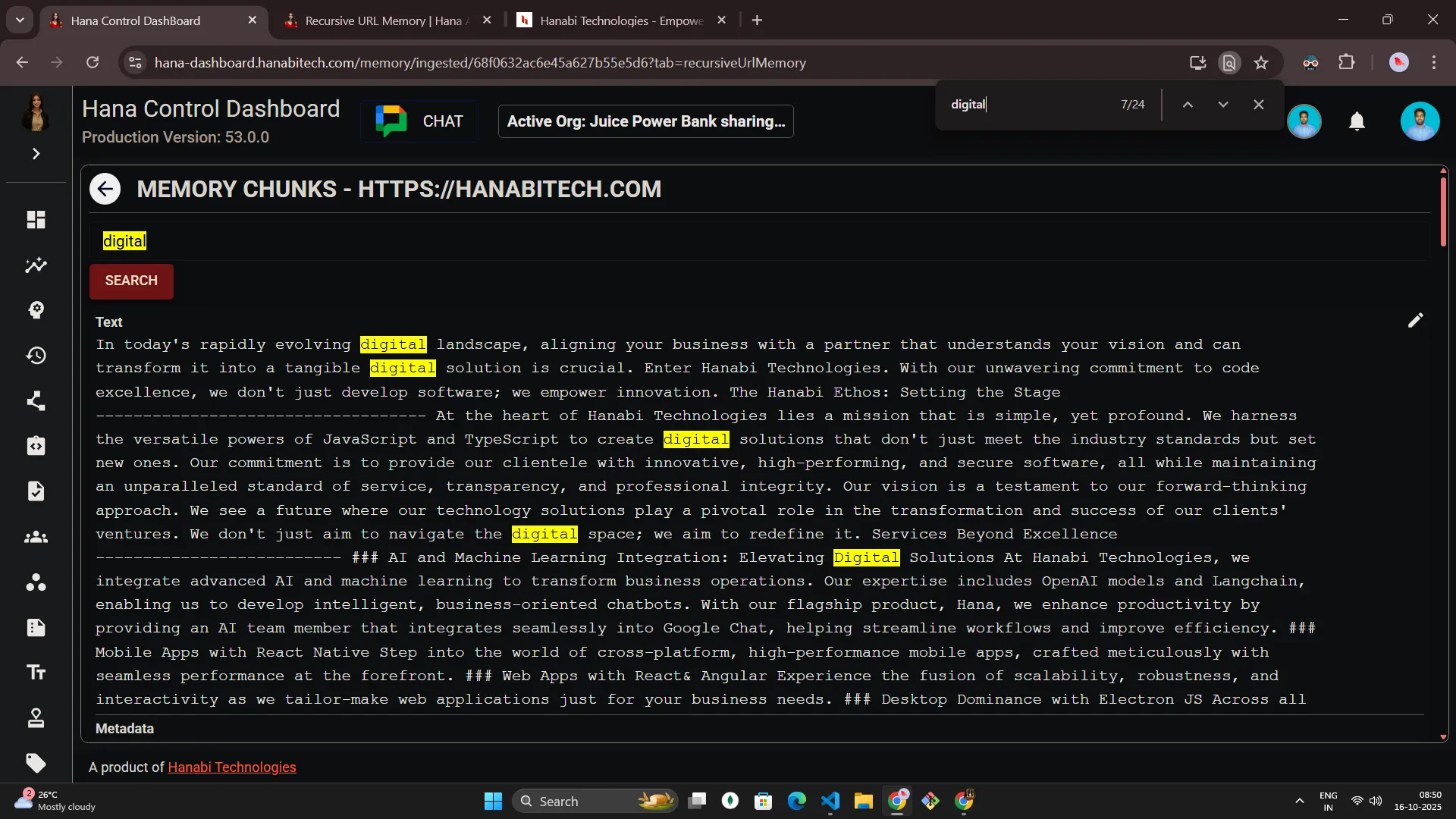 Hana dashboard — Recursive URL memory