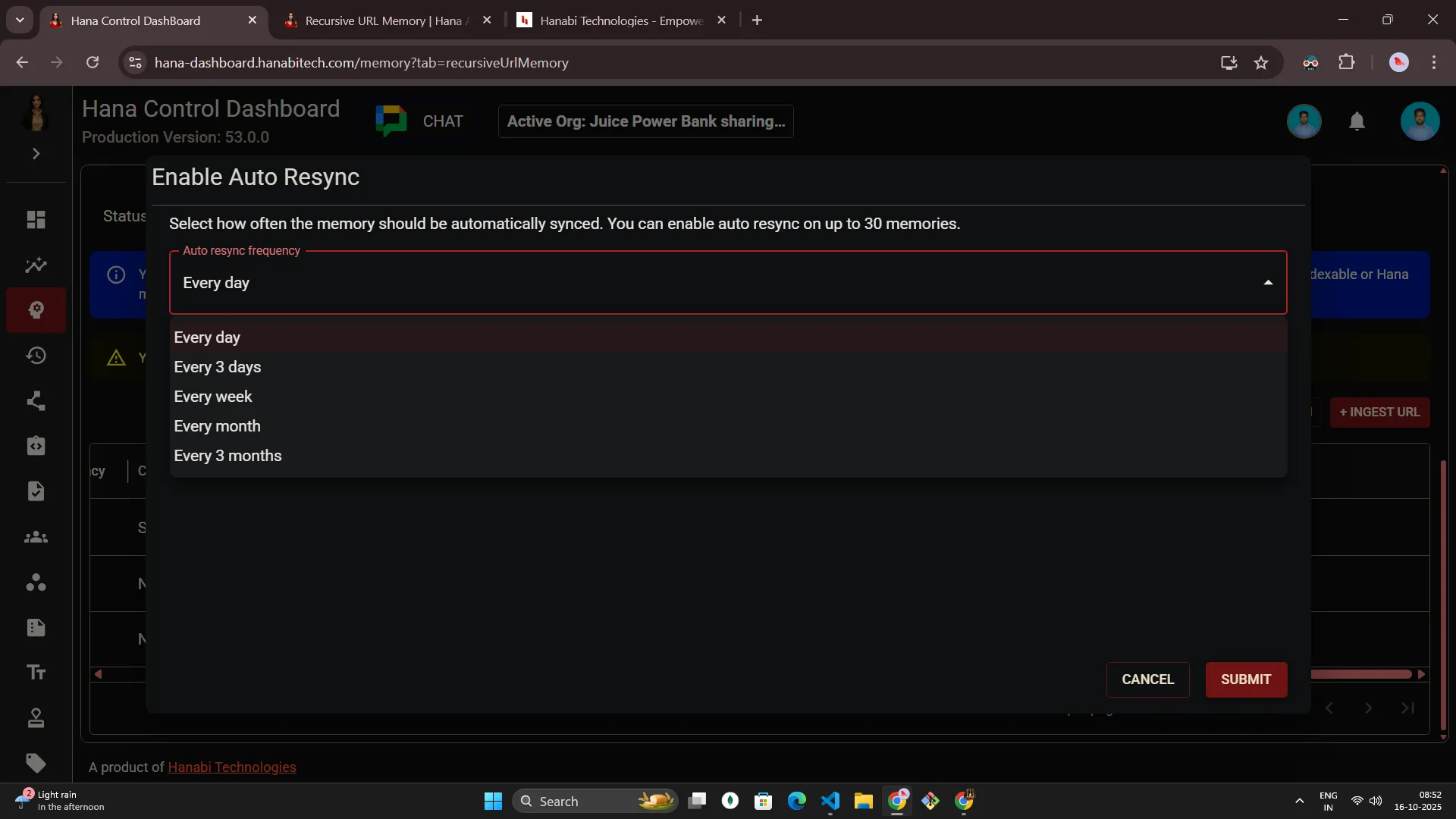 Hana dashboard — Recursive URL memory