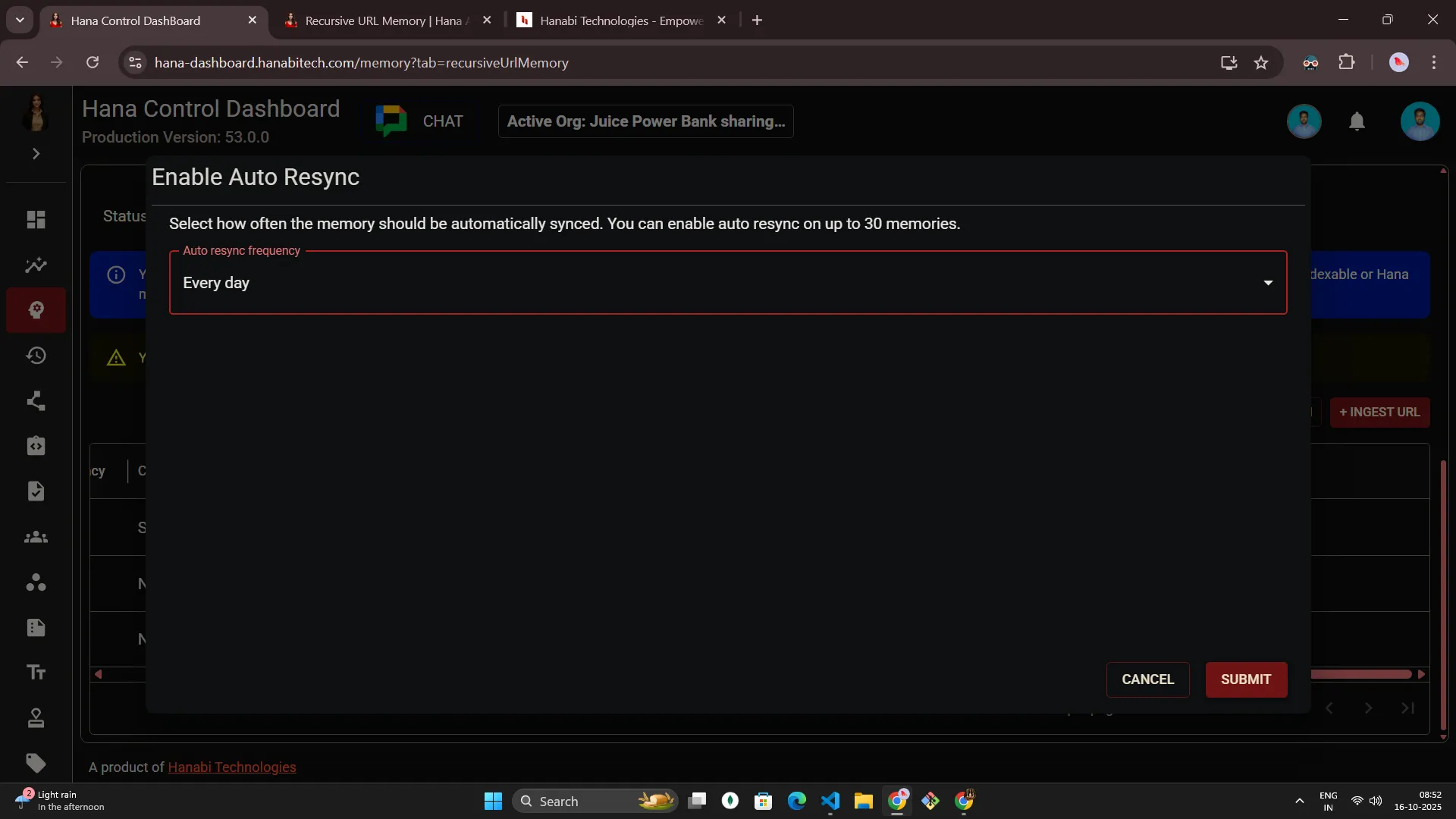 Hana dashboard — Recursive URL memory