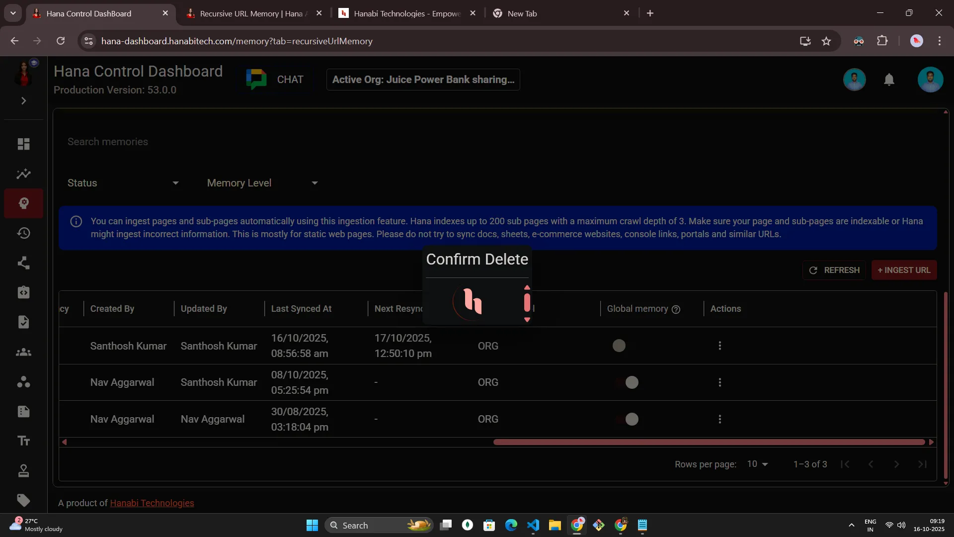 Hana dashboard — Recursive URL memory