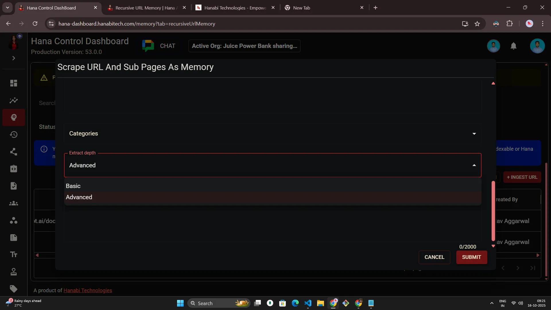Hana dashboard — Recursive URL memory