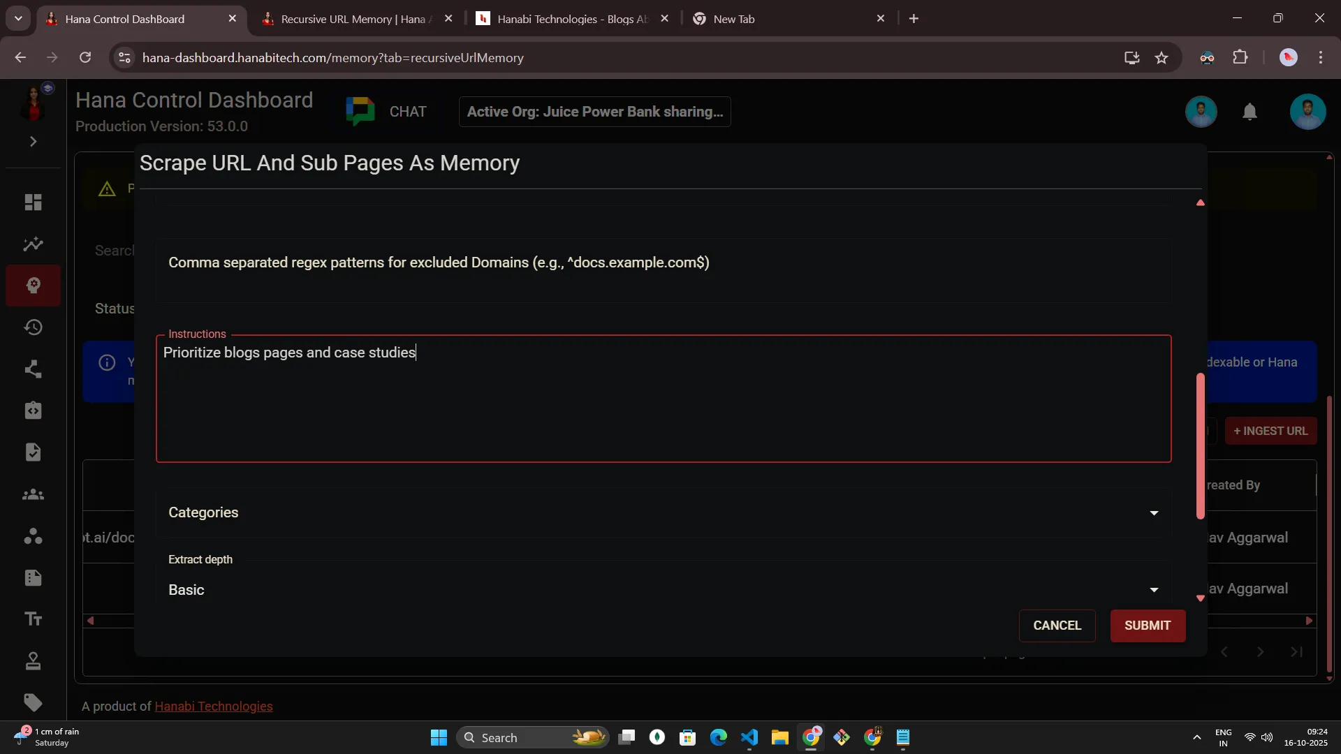 Hana dashboard — Recursive URL memory