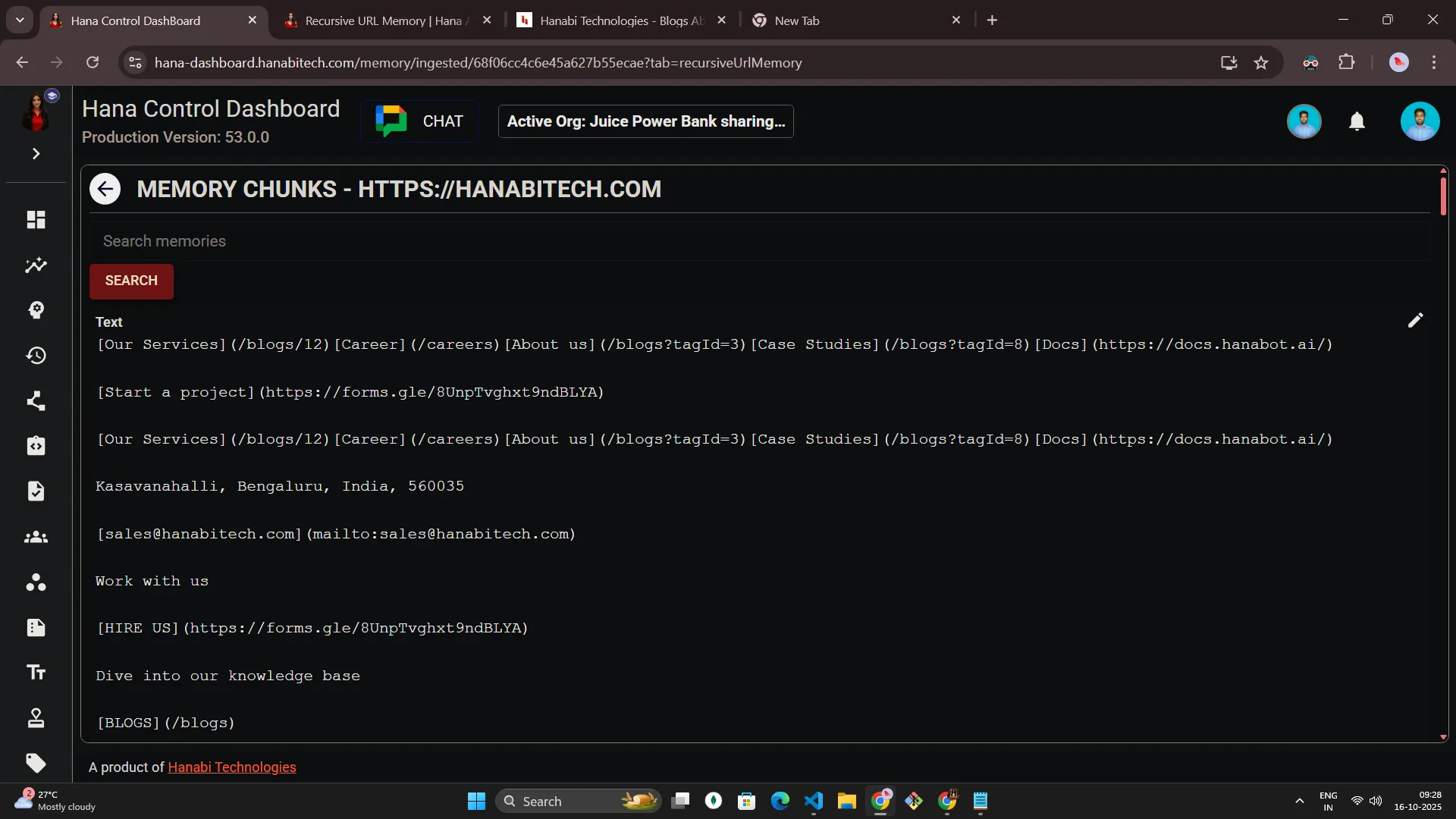 Hana dashboard — Recursive URL memory