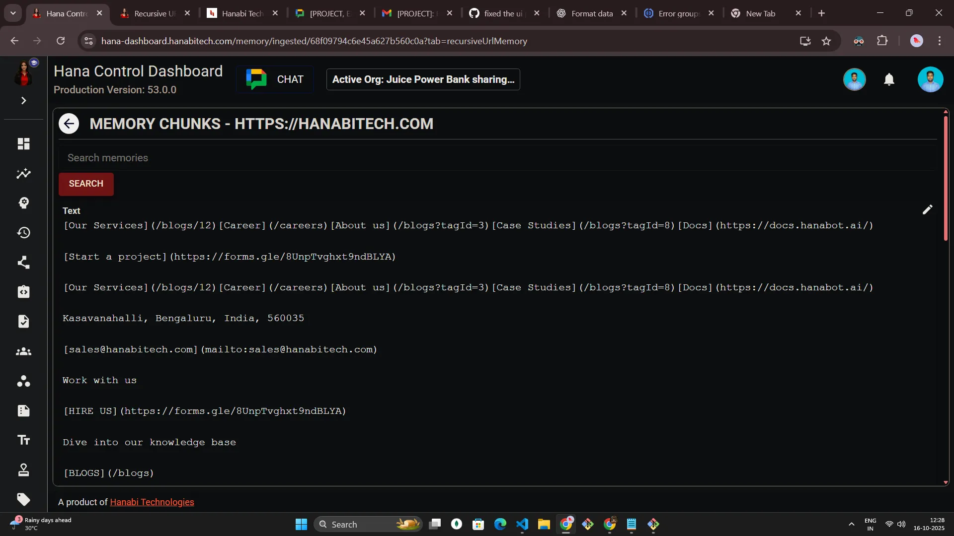 Hana dashboard — Recursive URL memory