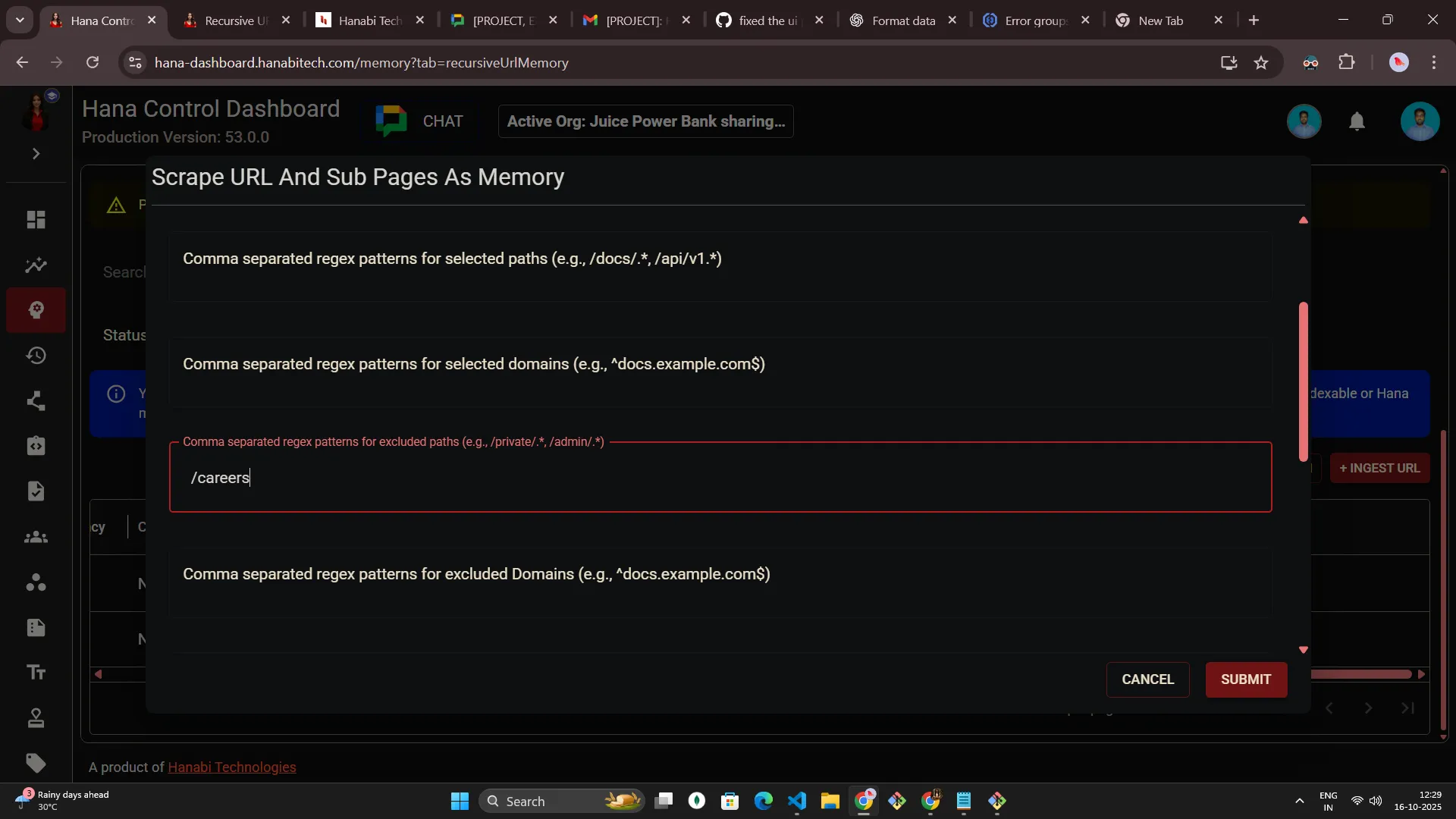 Hana dashboard — Recursive URL memory