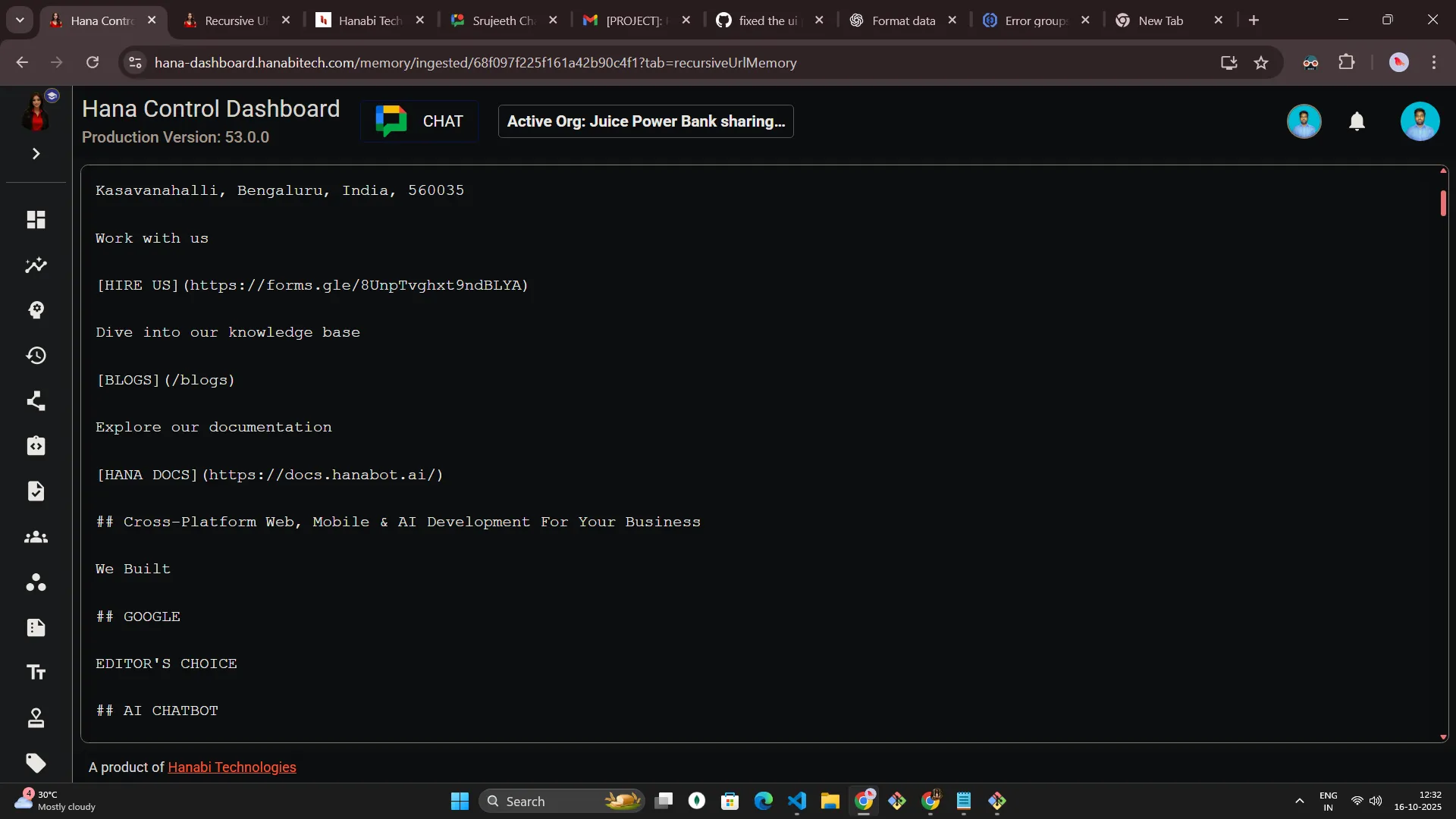 Hana dashboard — Recursive URL memory