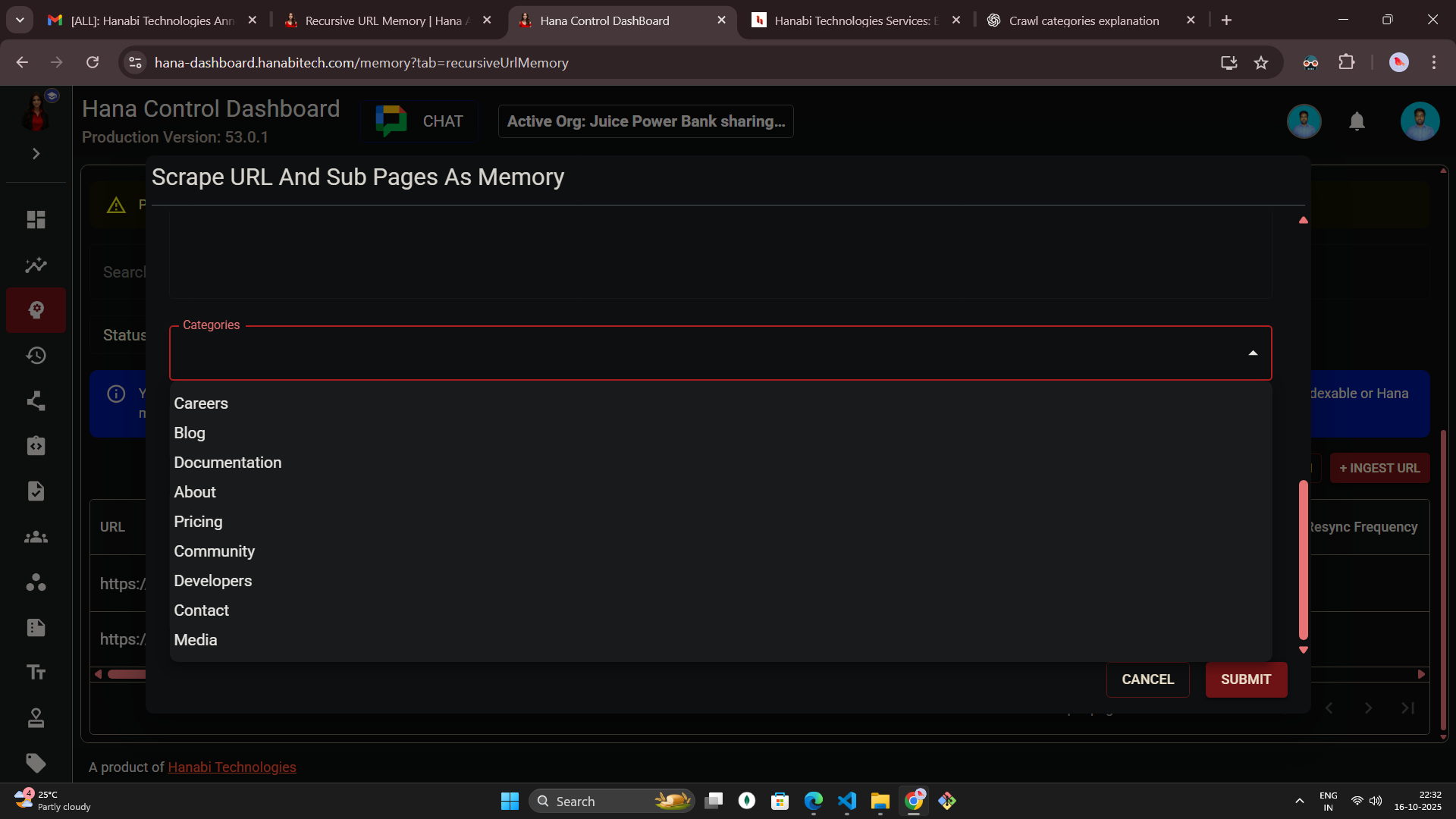 Hana dashboard — Recursive URL memory