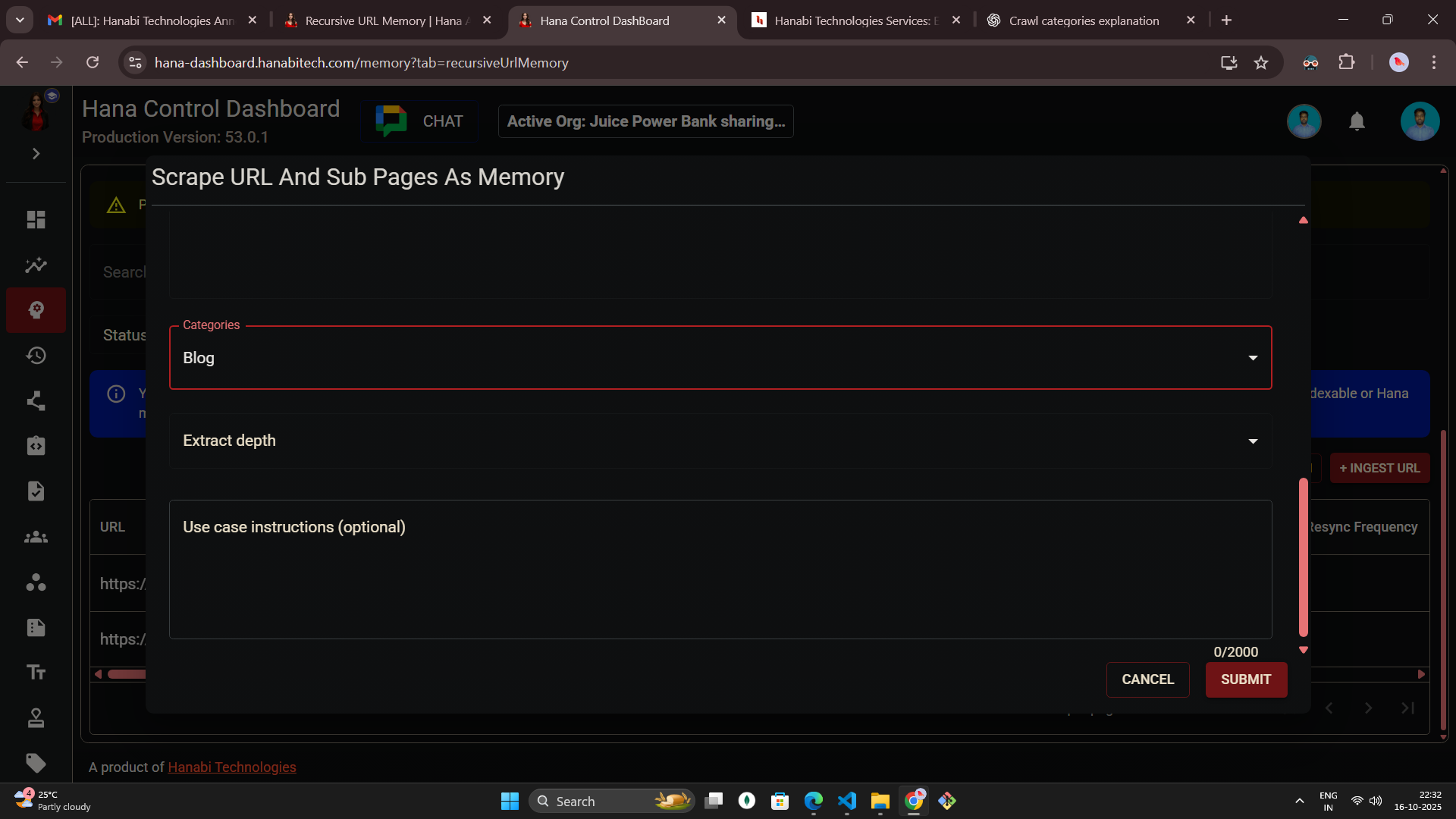Hana dashboard — Recursive URL memory