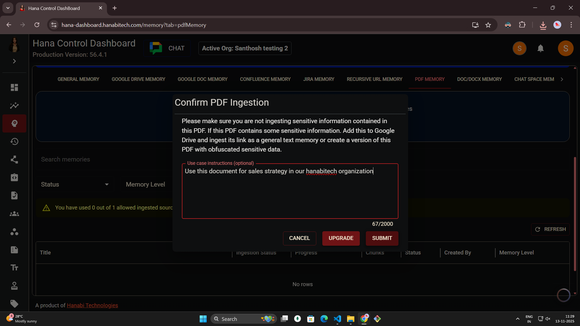 Pdf memory in Hana dashboard