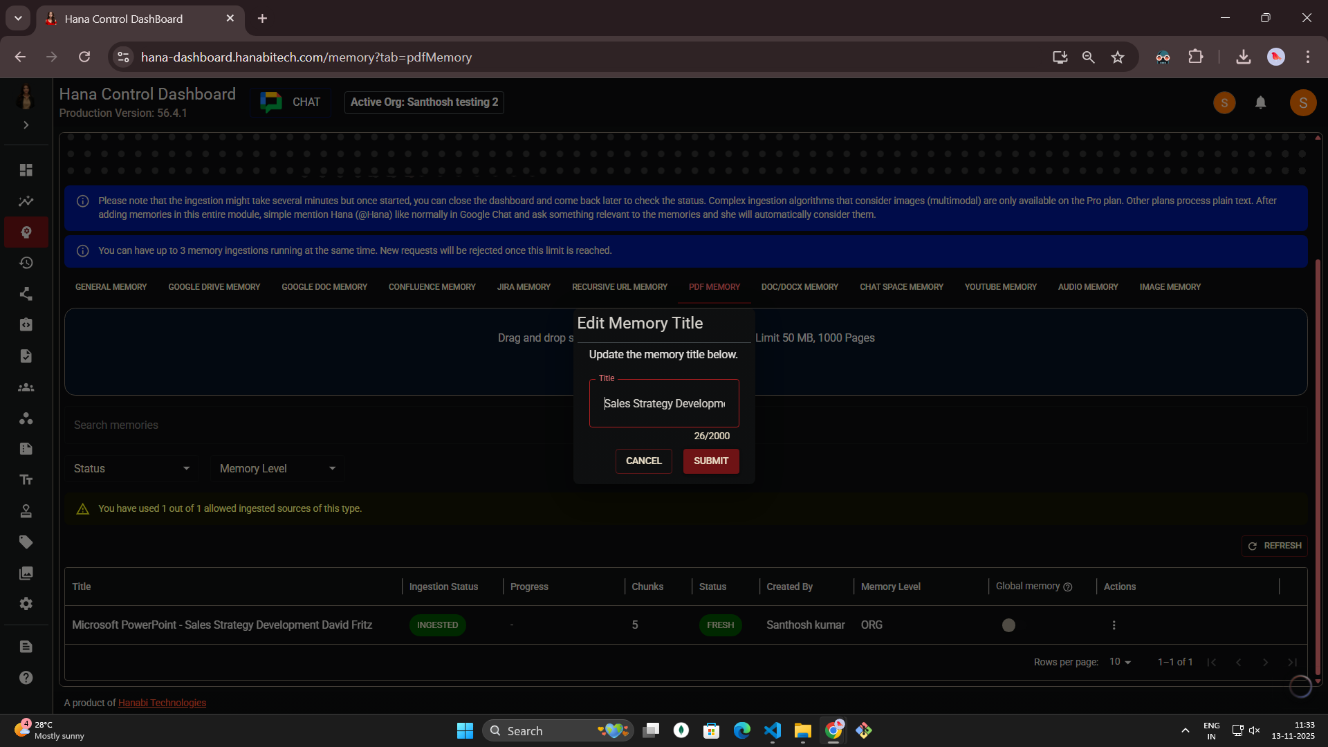 Pdf memory in Hana dashboard