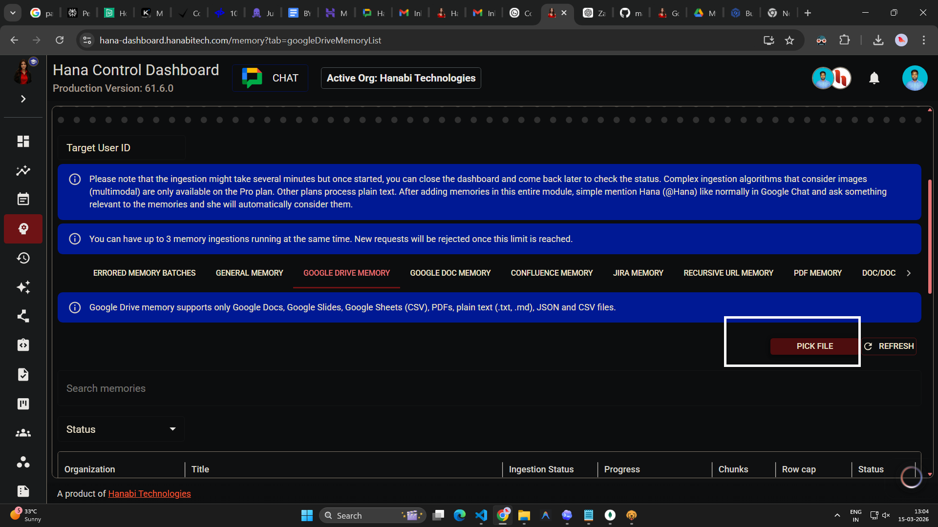 google drive memory in Hana