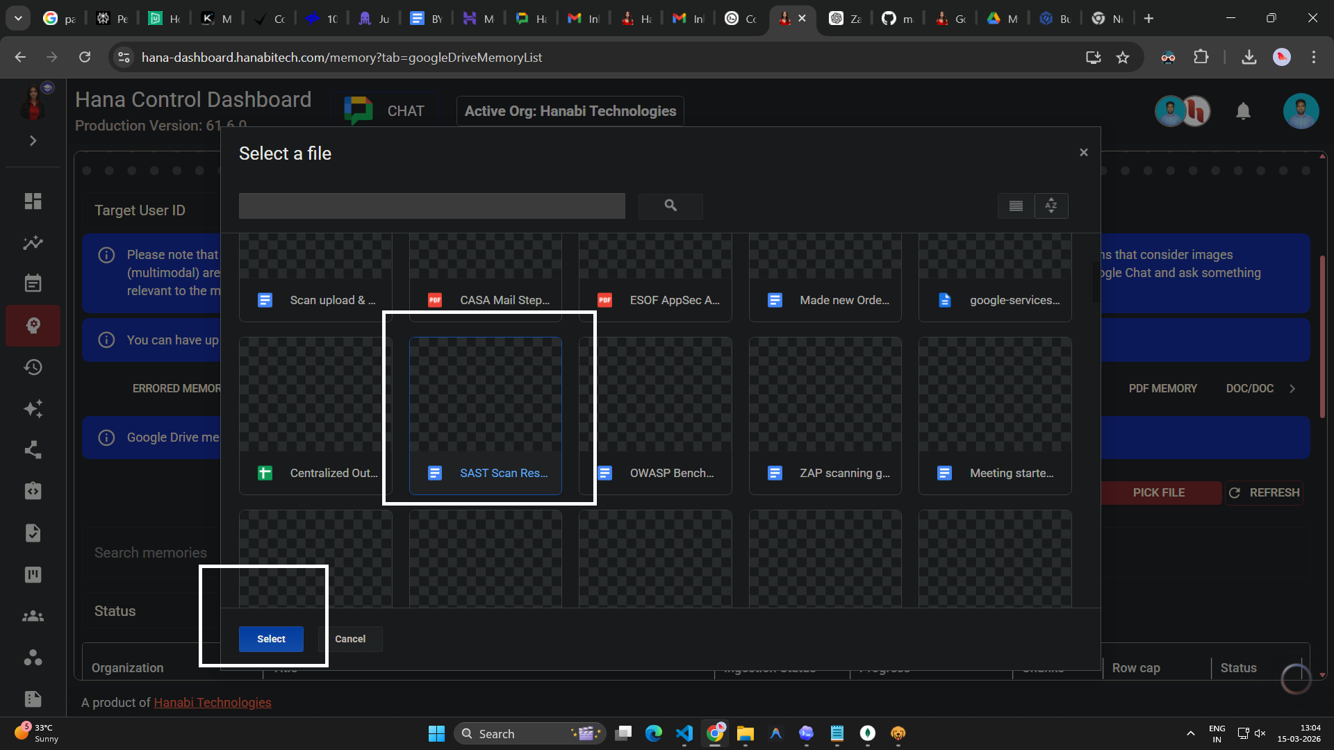 google drive memory in Hana