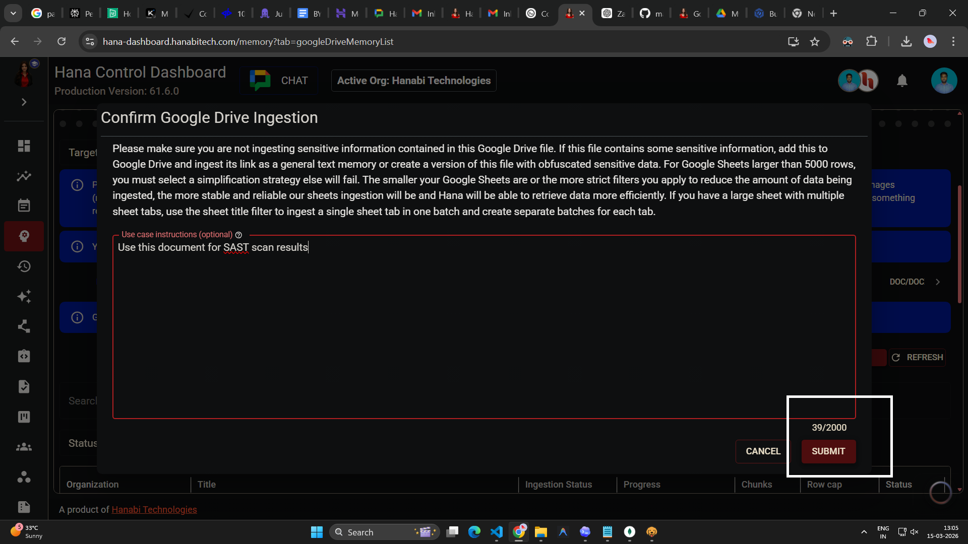 google drive memory in Hana