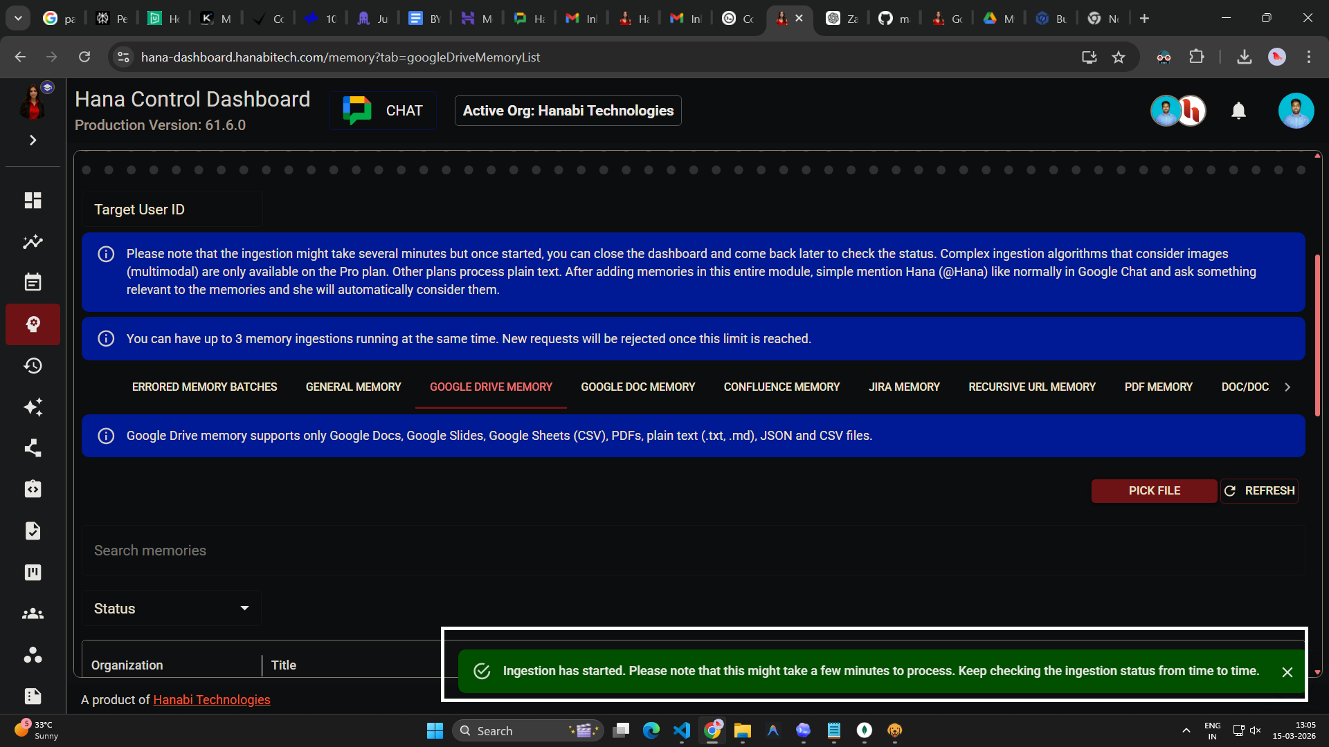 google drive memory in Hana