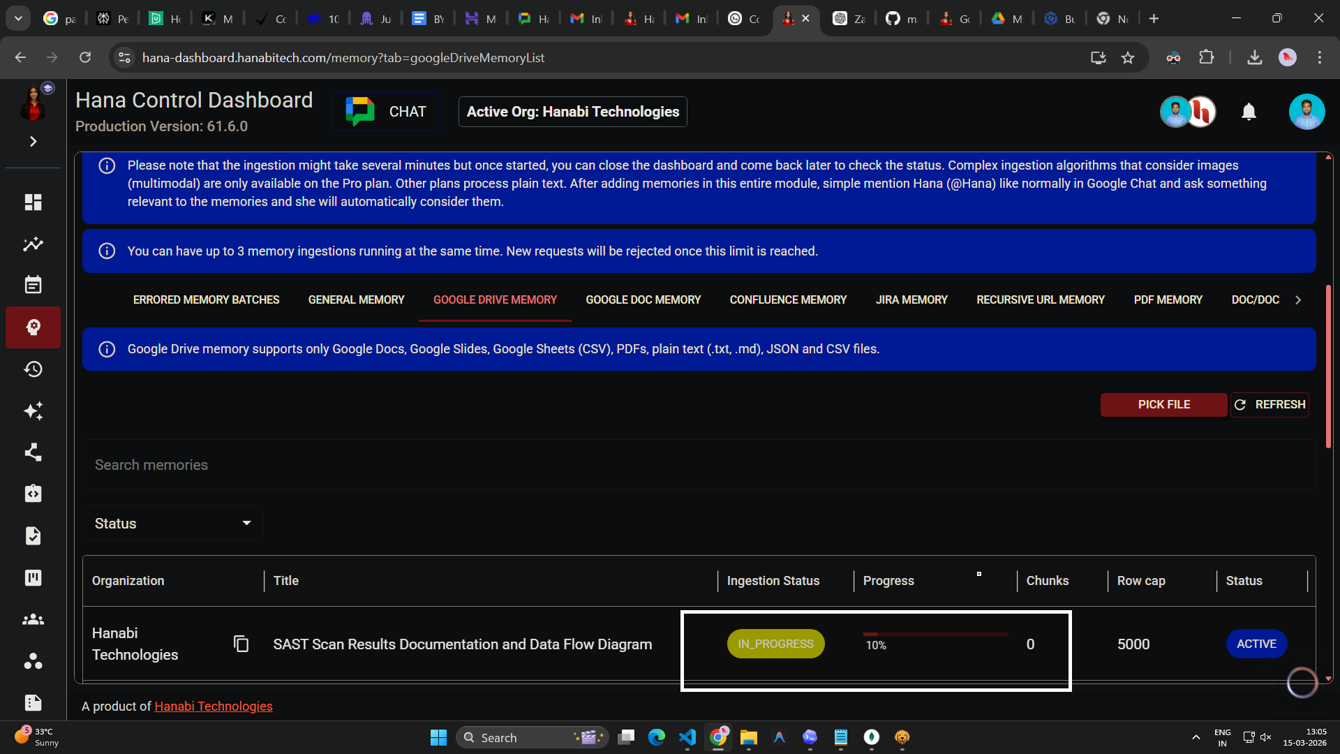 google drive memory in Hana