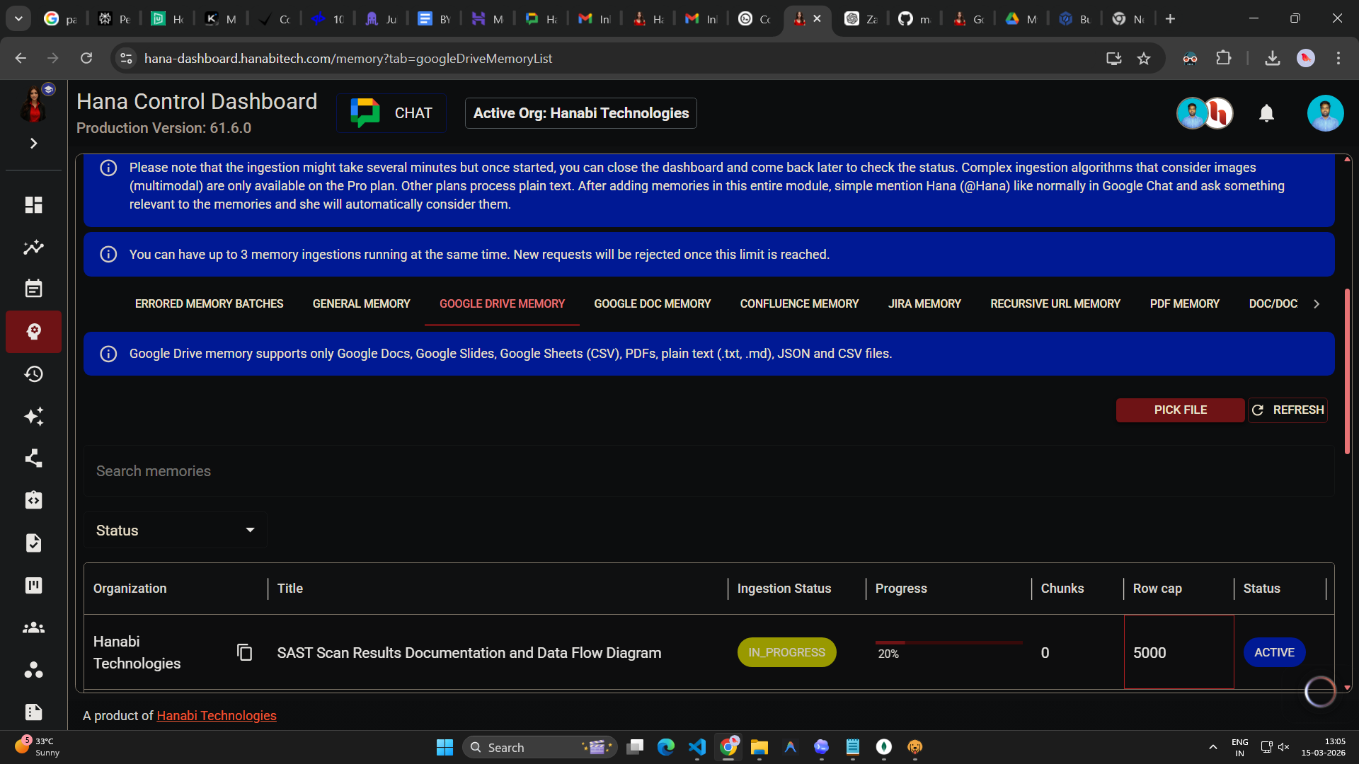 google drive memory in Hana