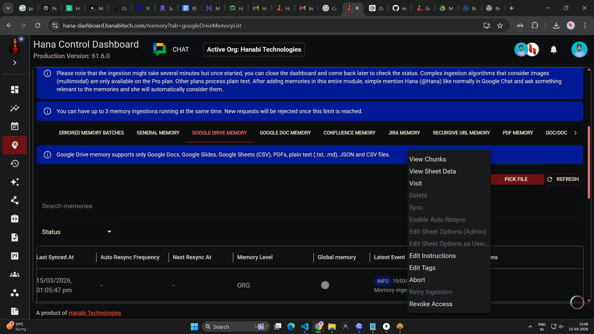 google drive memory in Hana