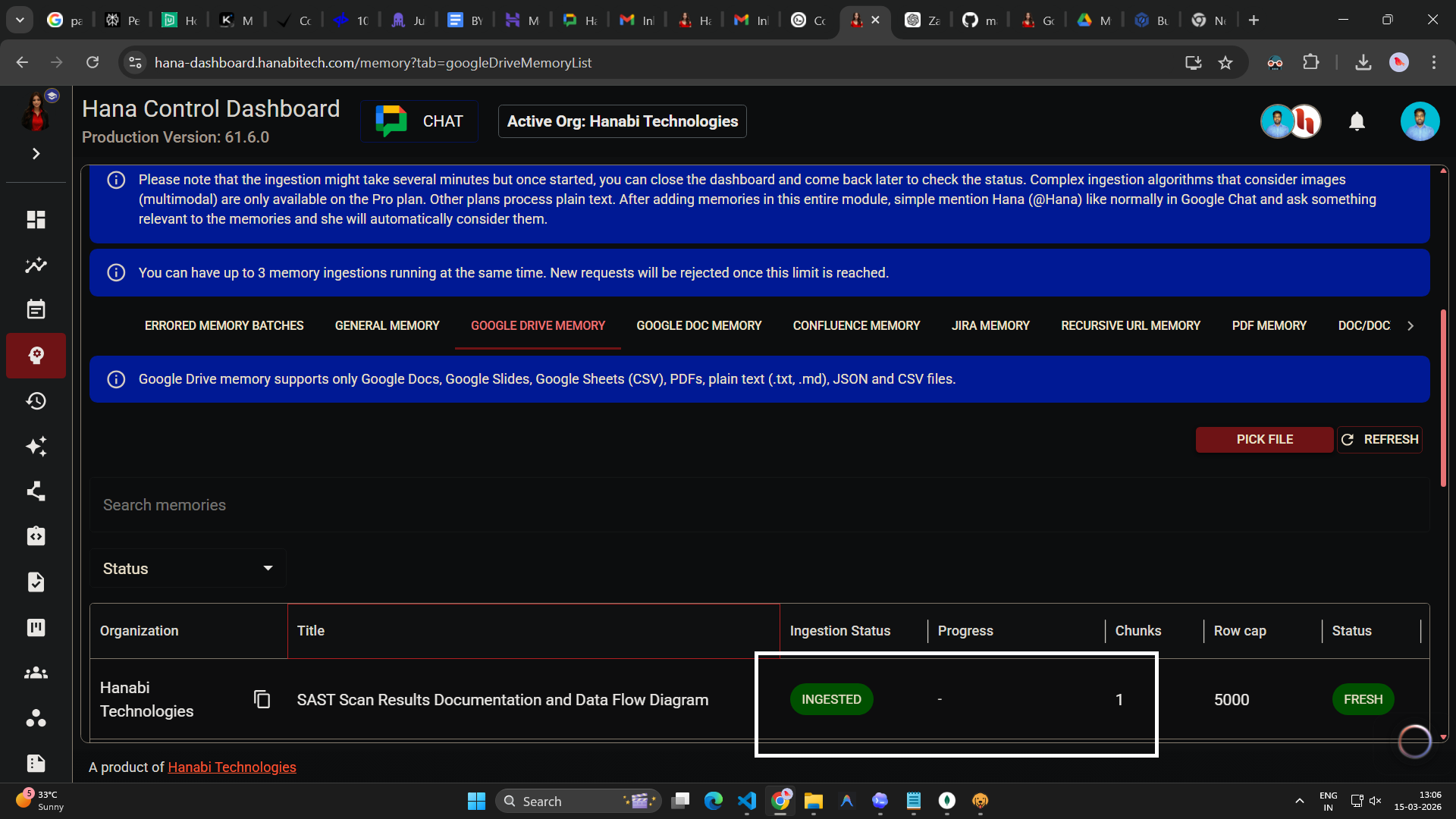 google drive memory in Hana