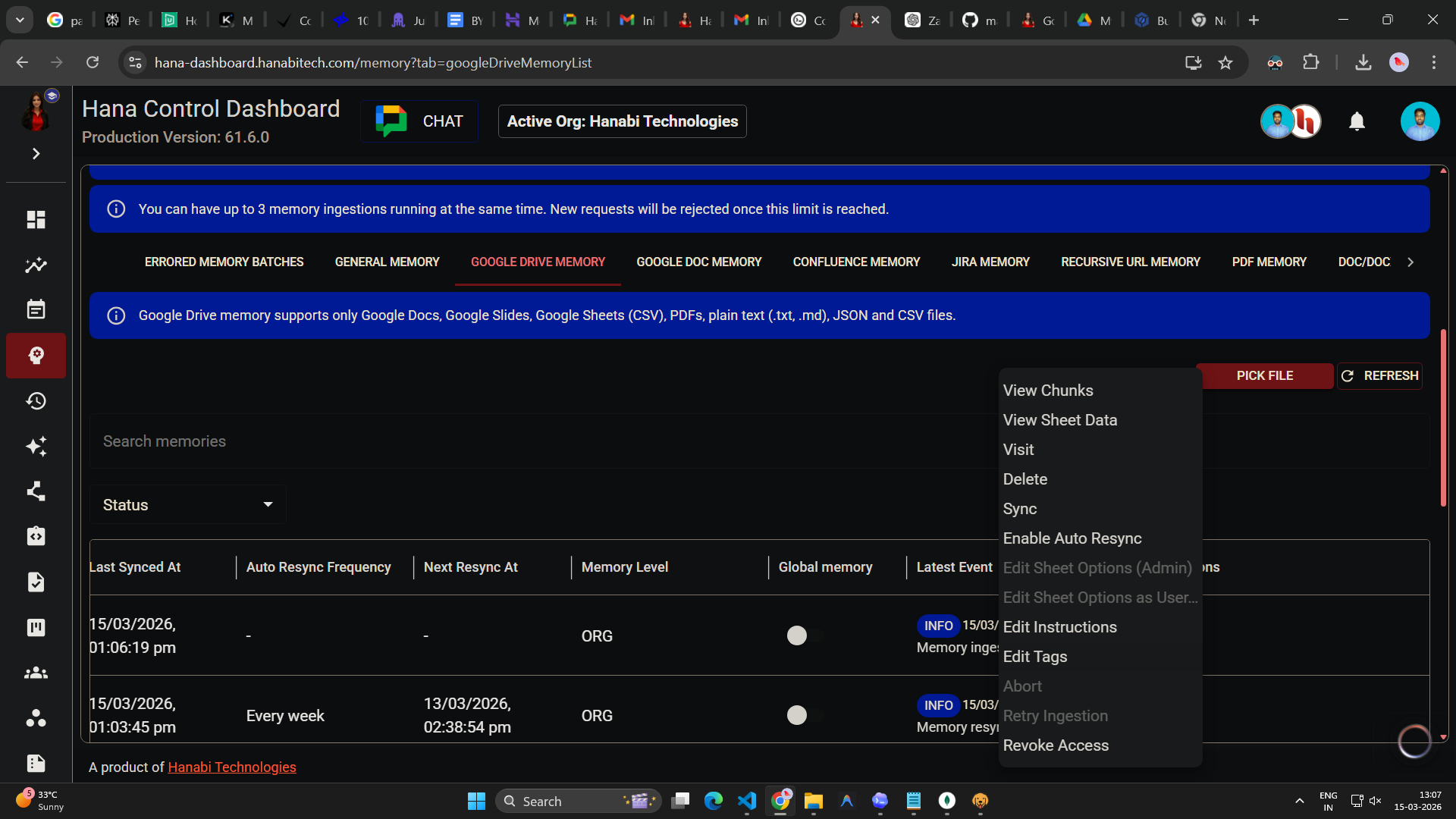 google drive memory in Hana