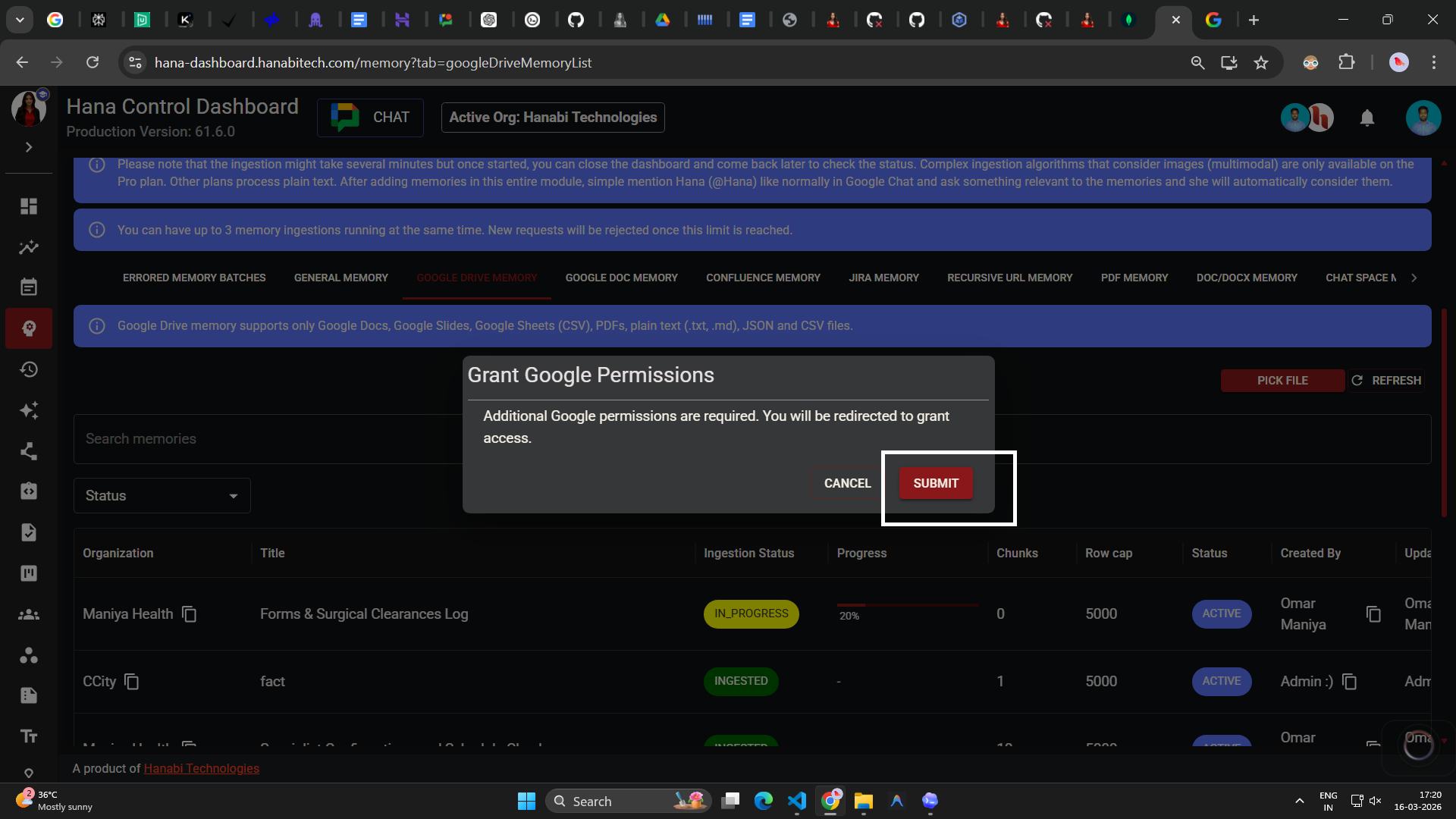 google drive memory in Hana