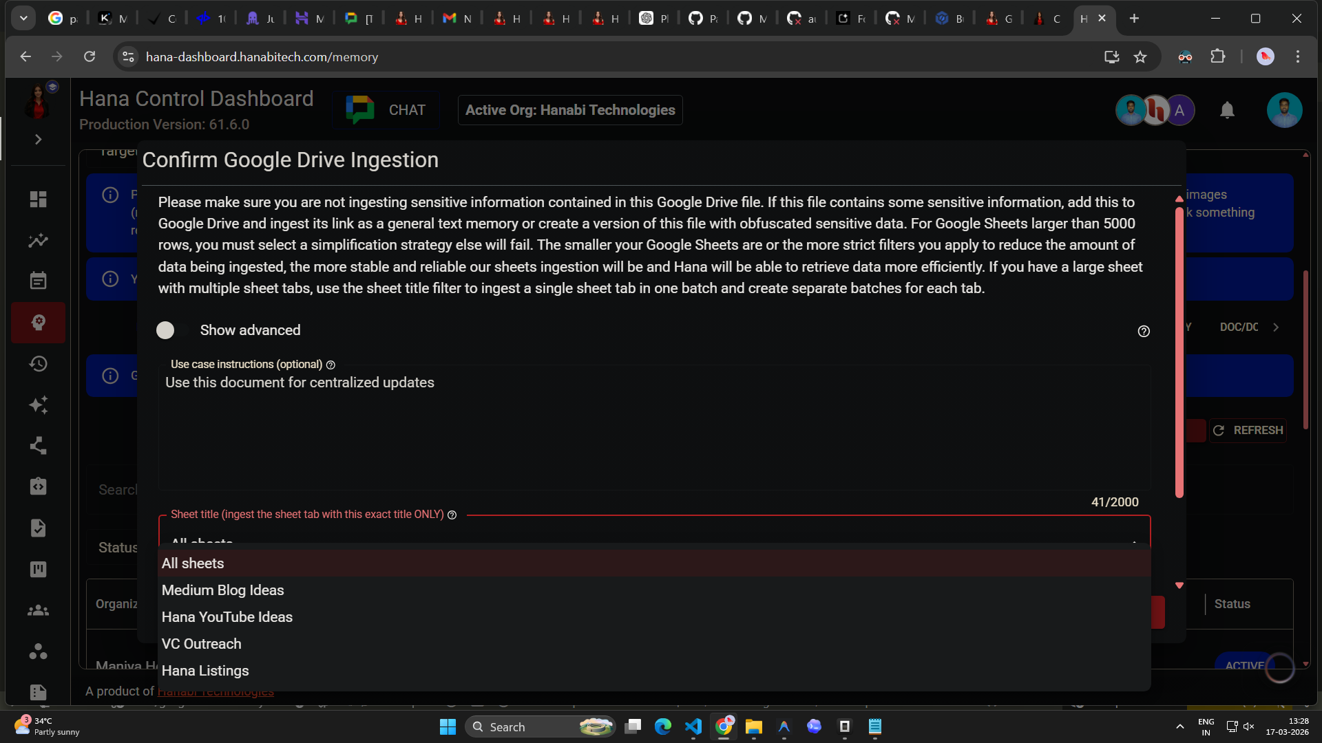 google drive memory in Hana