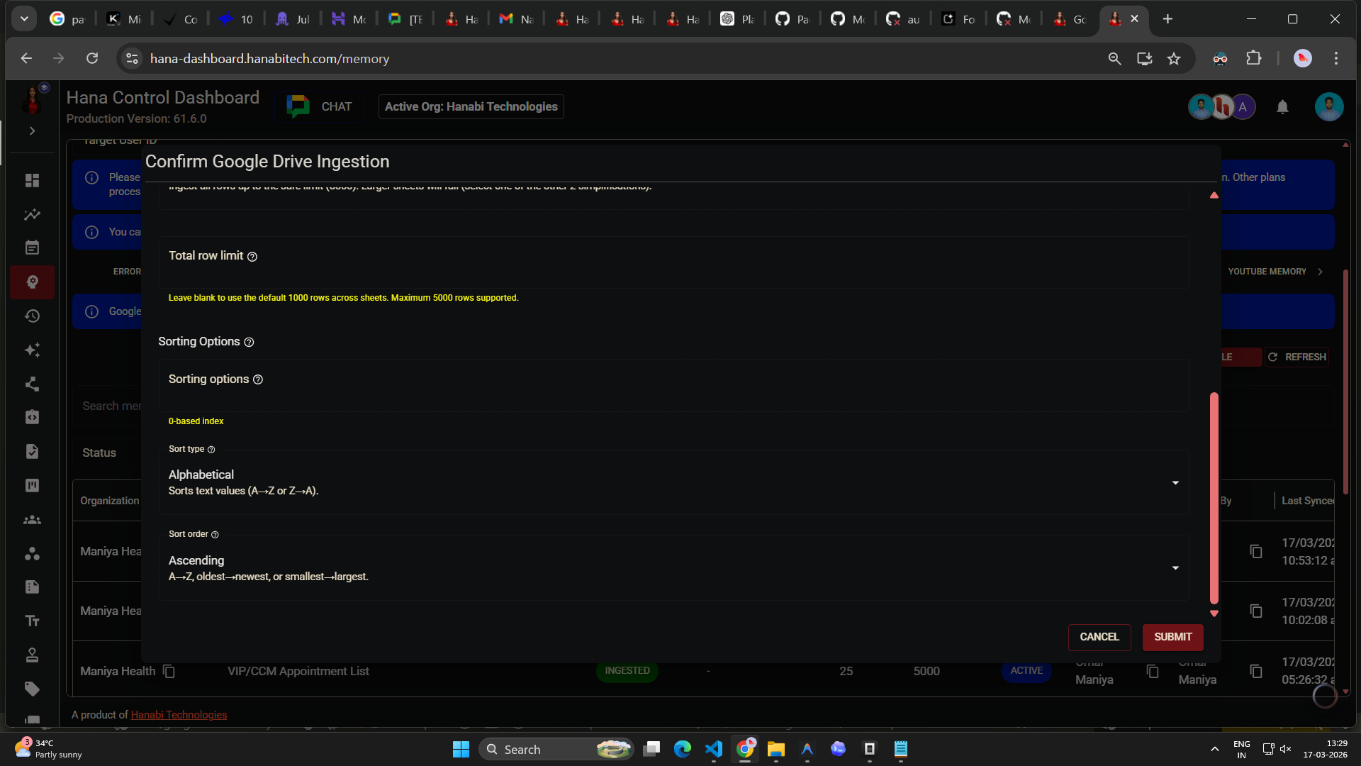 google drive memory in Hana
