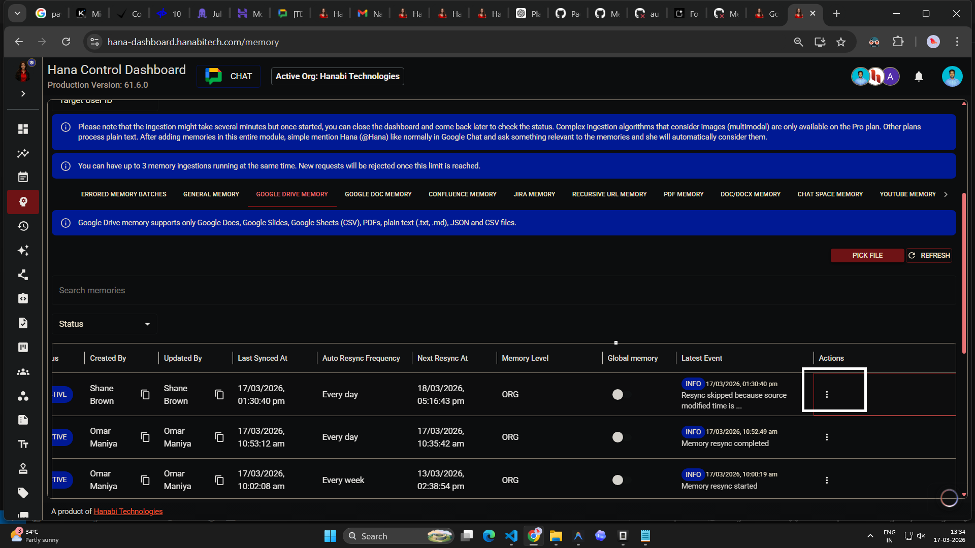 google drive memory in Hana