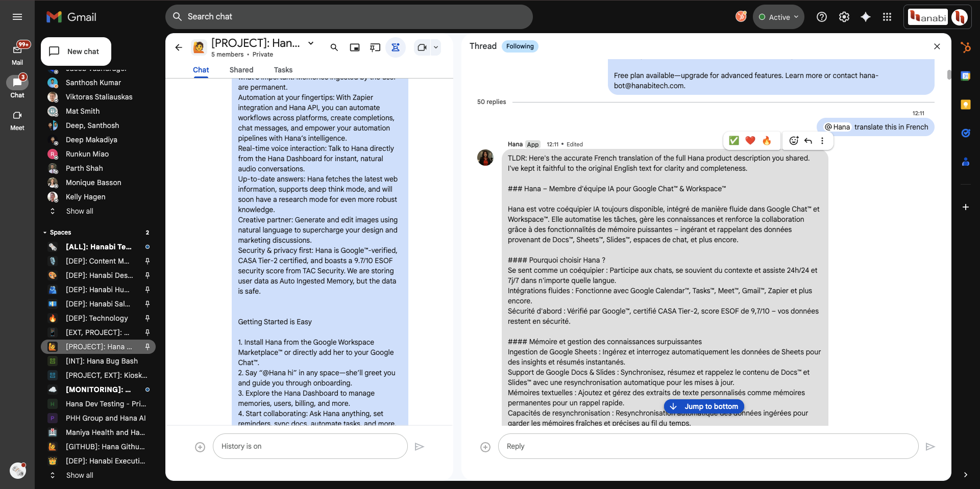 Live translation example in chat