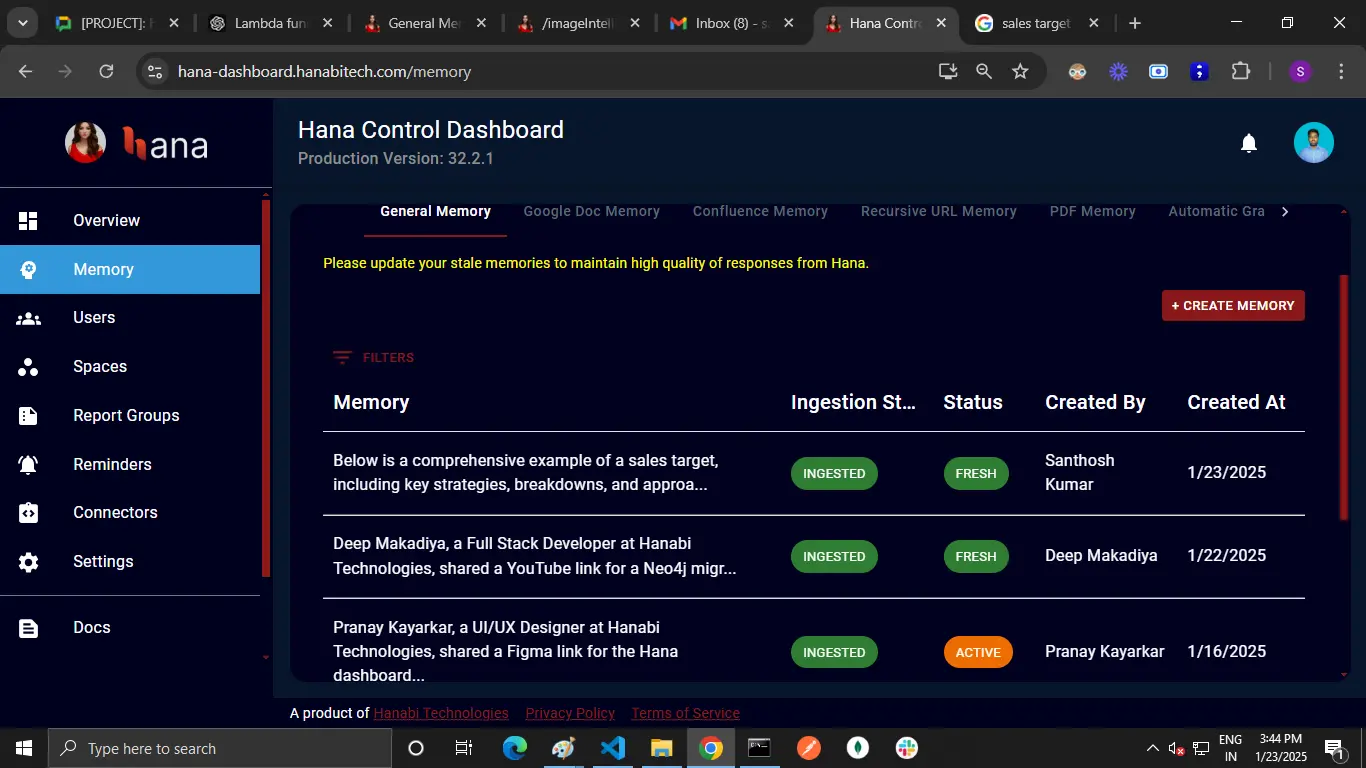 ingested text memory in Hana