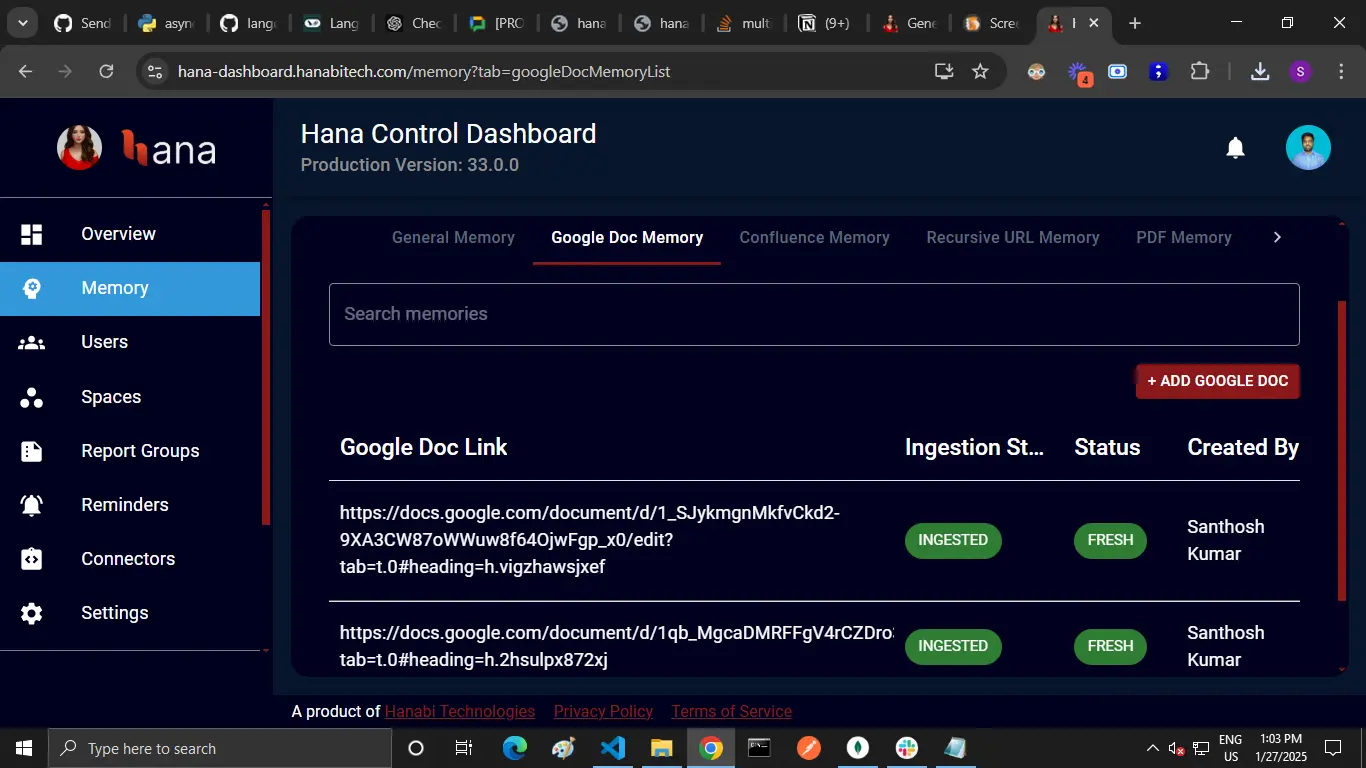 Google Doc memory in Hana