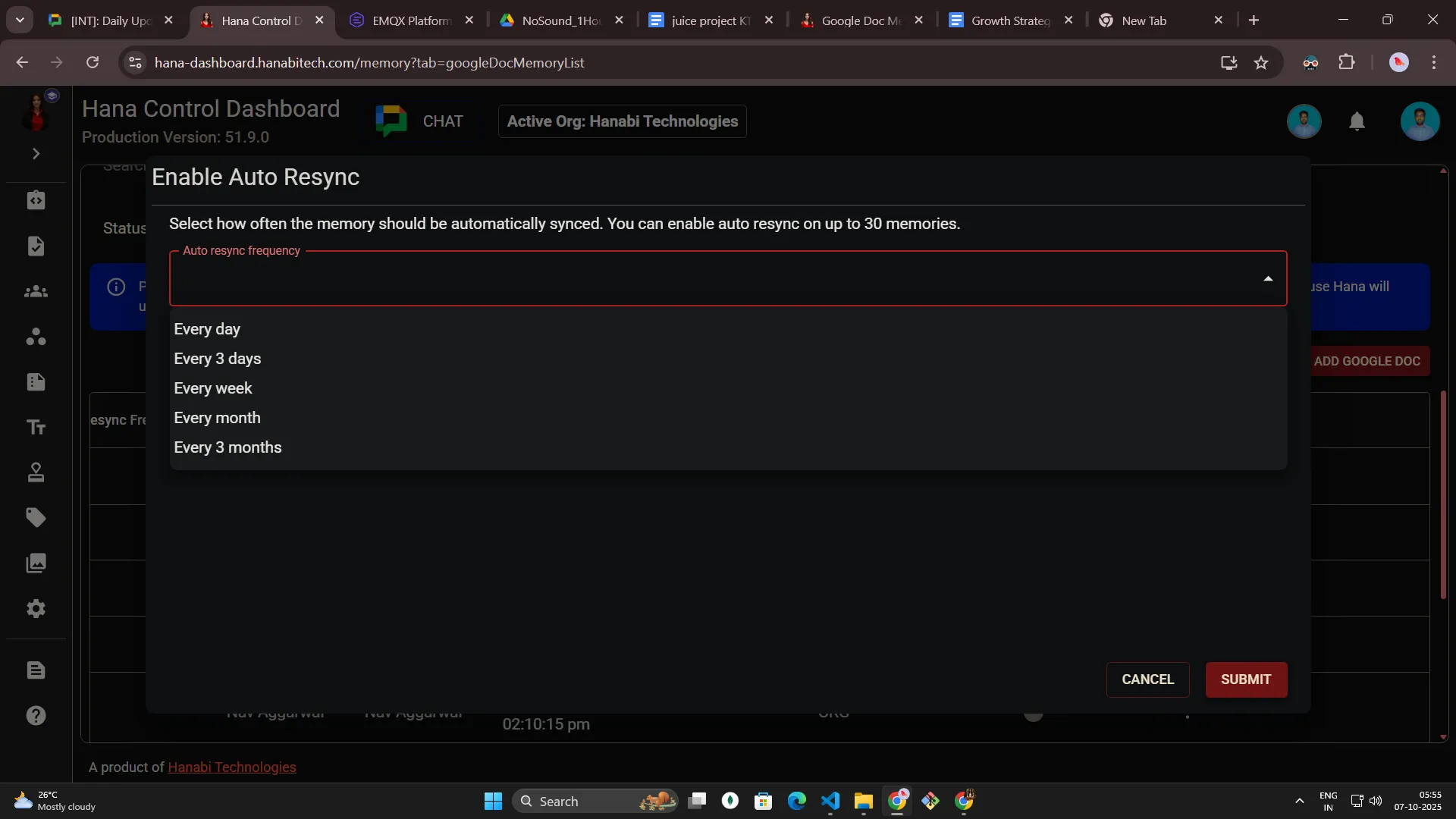 Google Doc memory access permissions for Hana