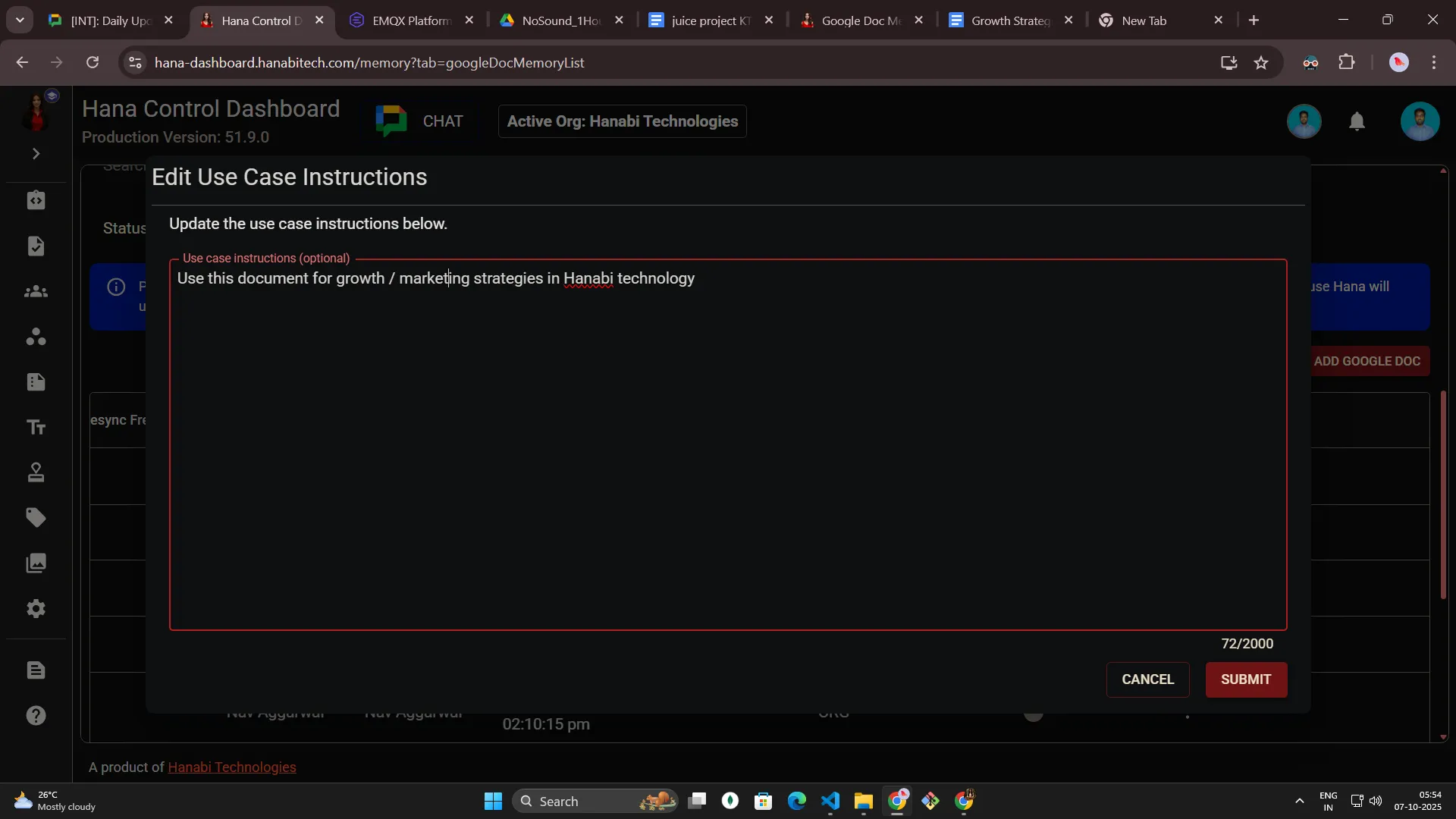 Google Doc memory access permissions for Hana
