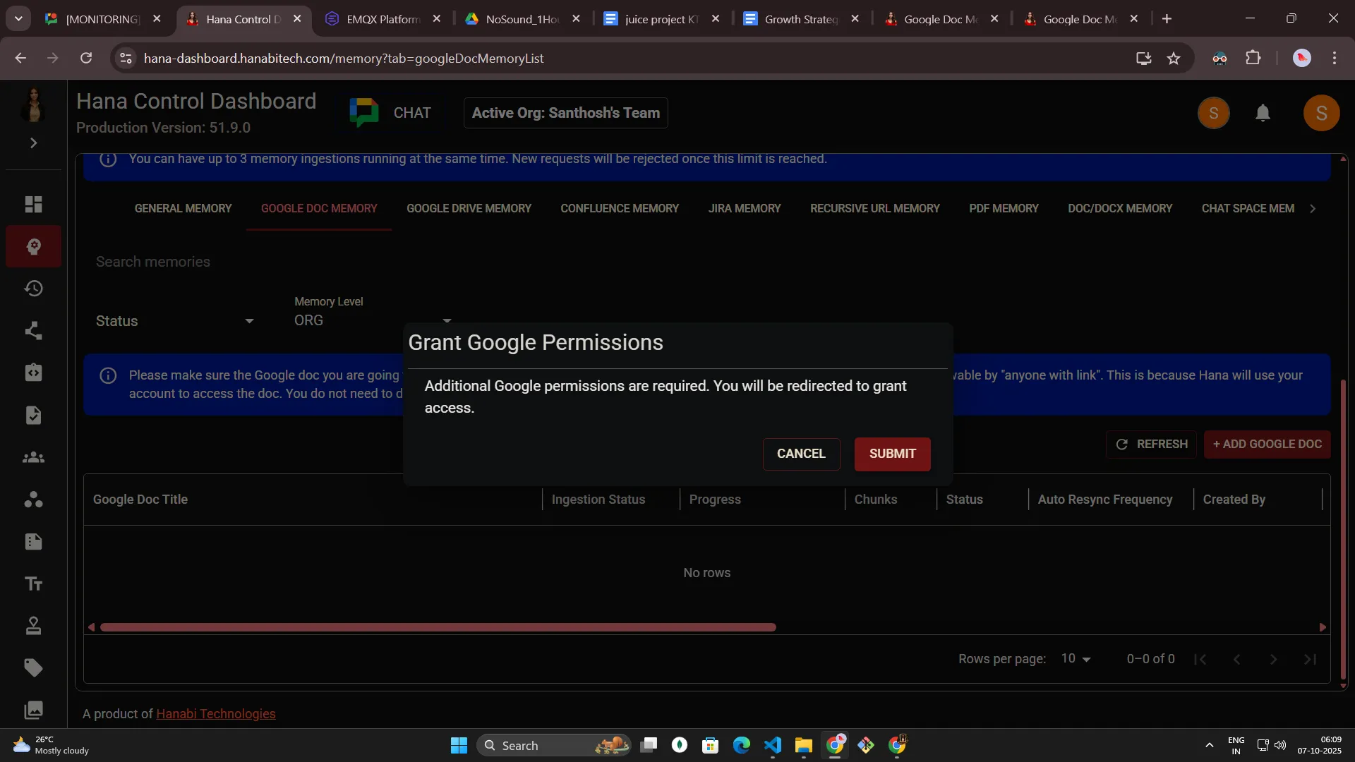 Google Doc memory in Hana