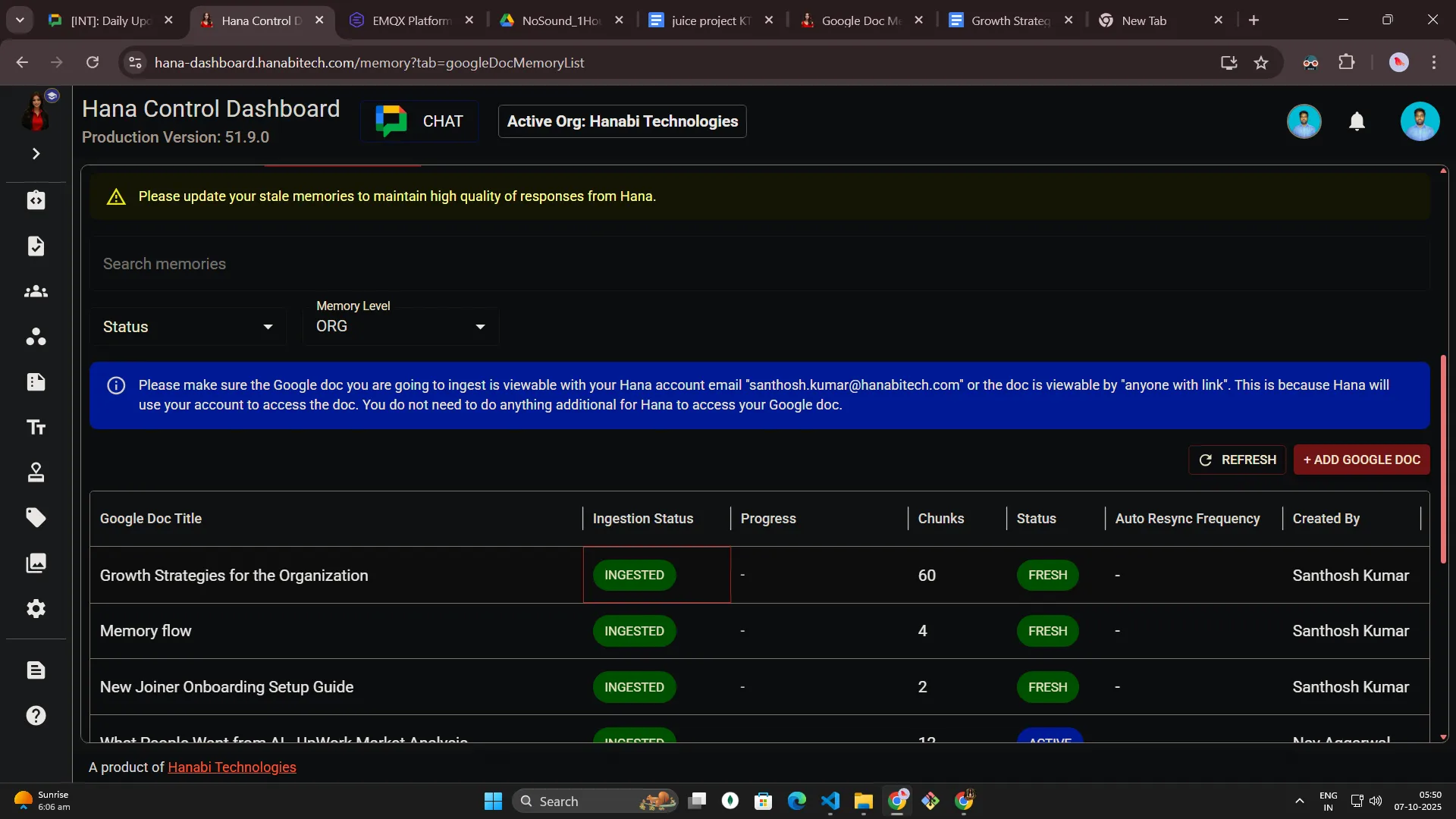 Google Doc memory in Hana