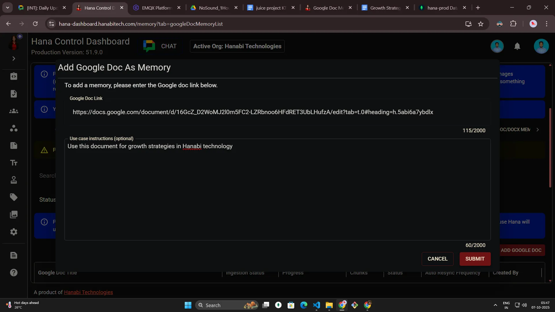 Google Doc memory access permissions for Hana