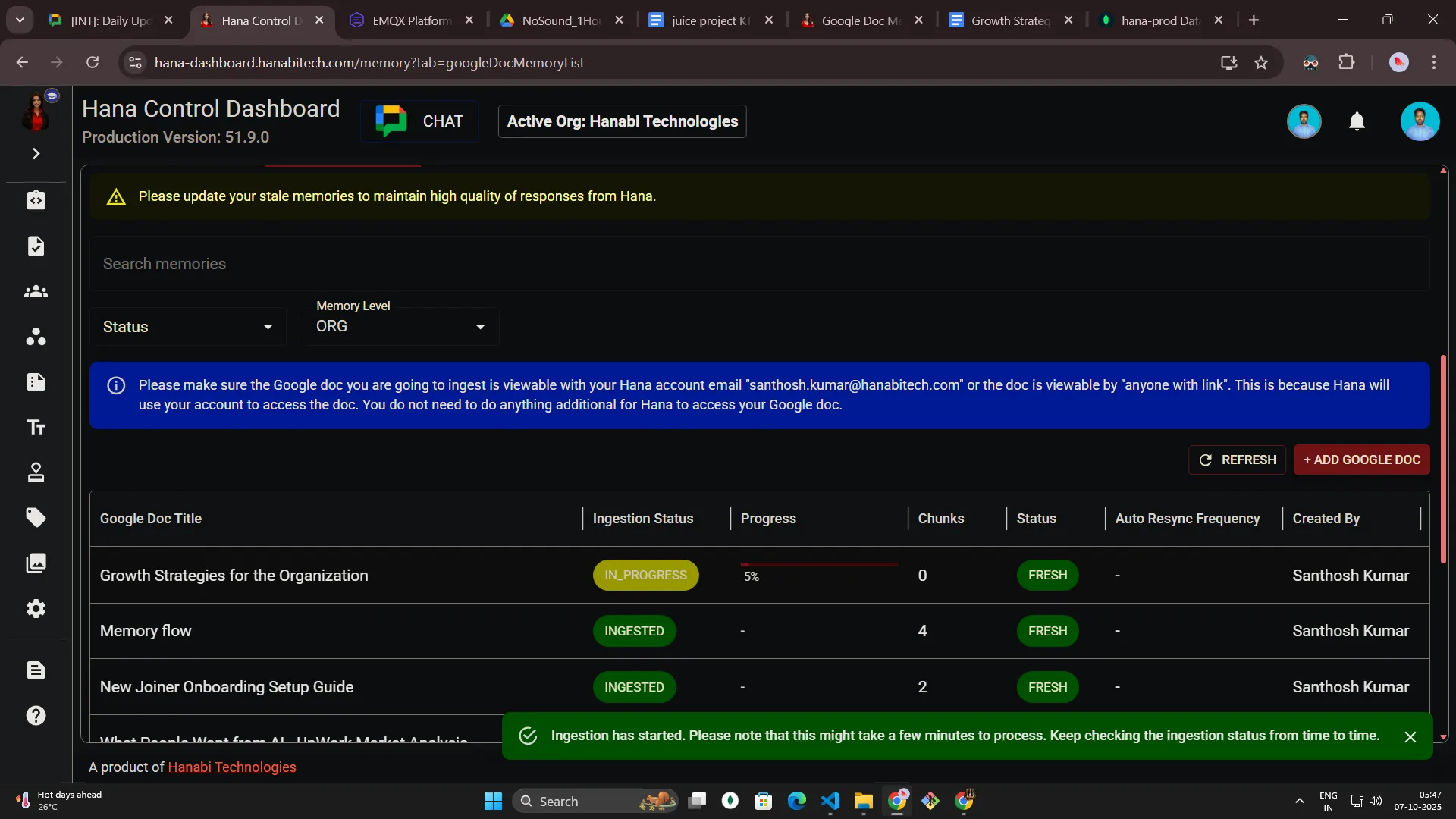 Google Doc memory in Hana