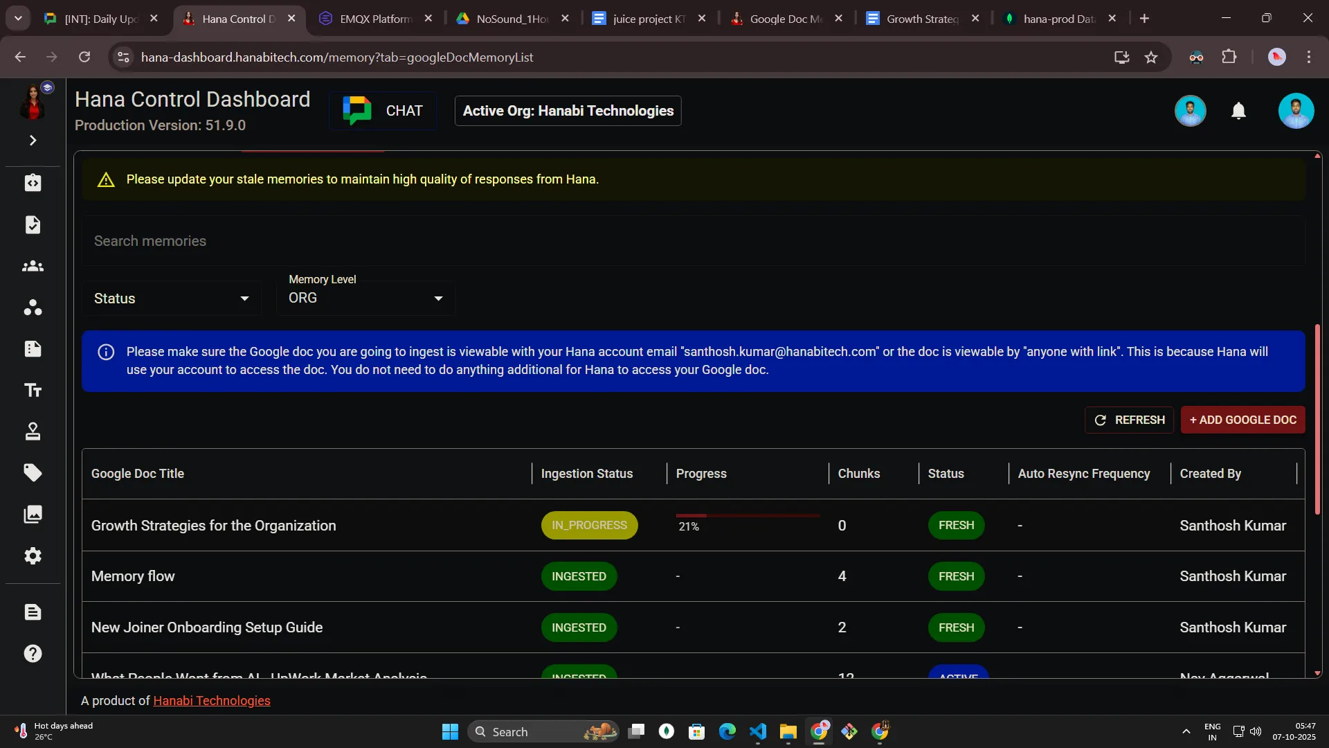 Google Doc memory in Hana