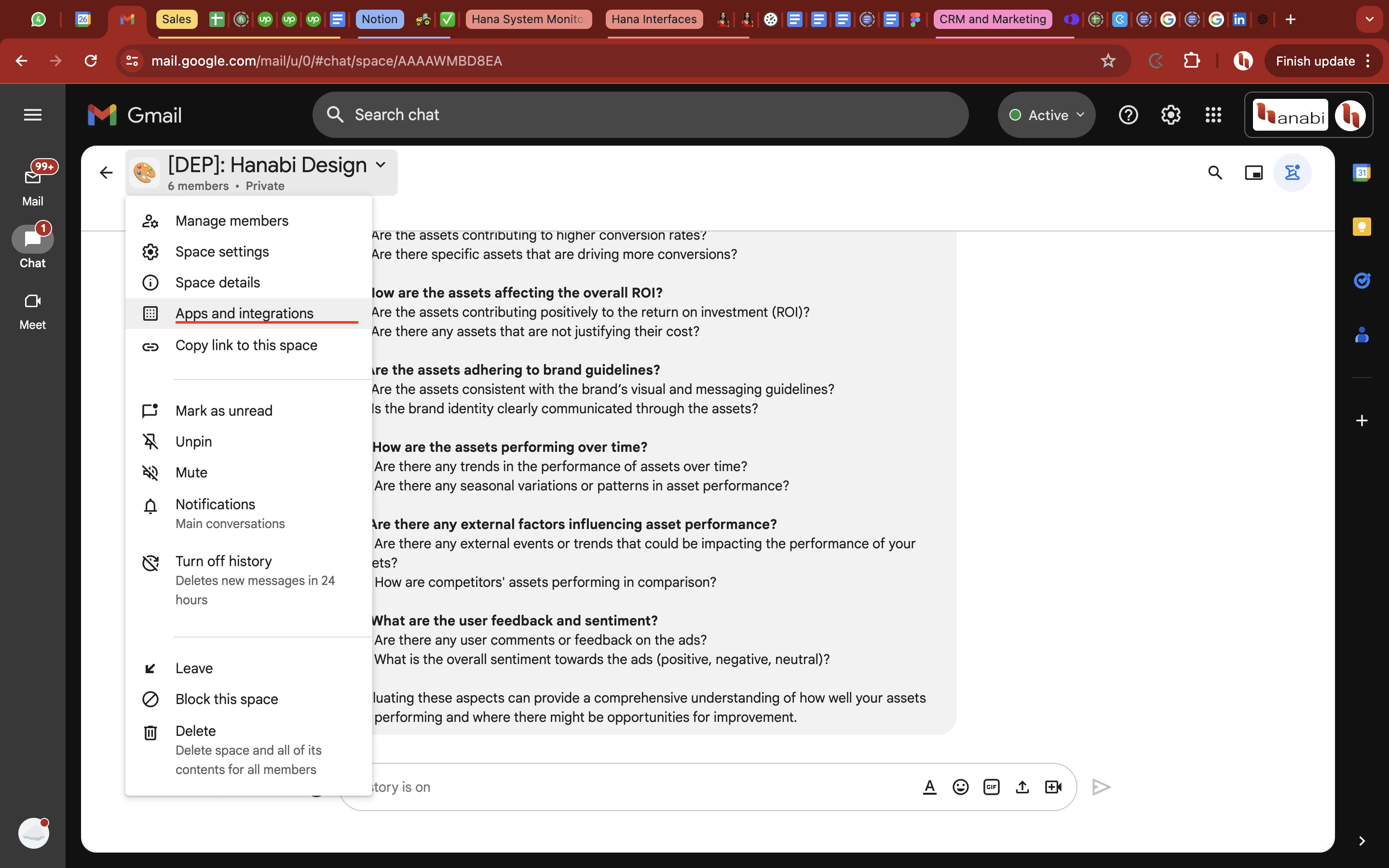 Google chat space apps integration option