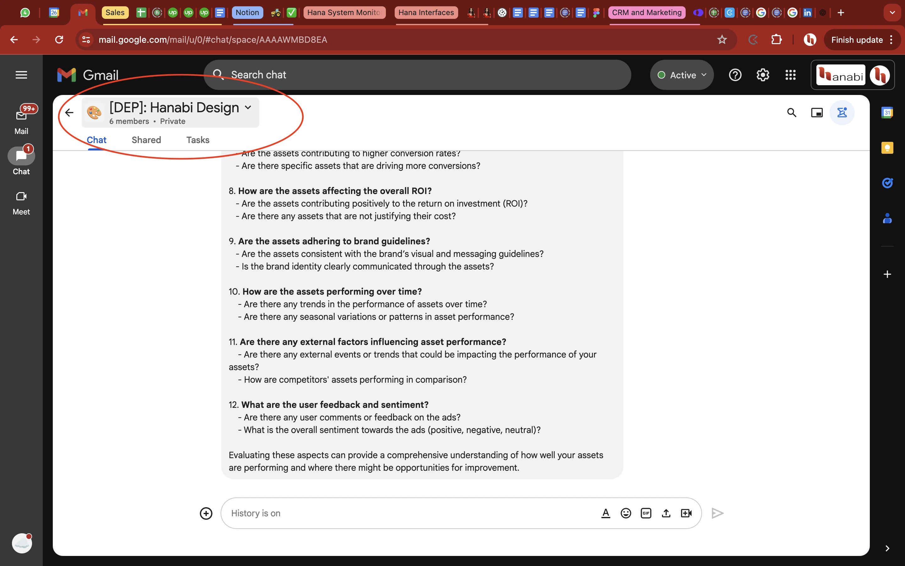 Google chat space settings option