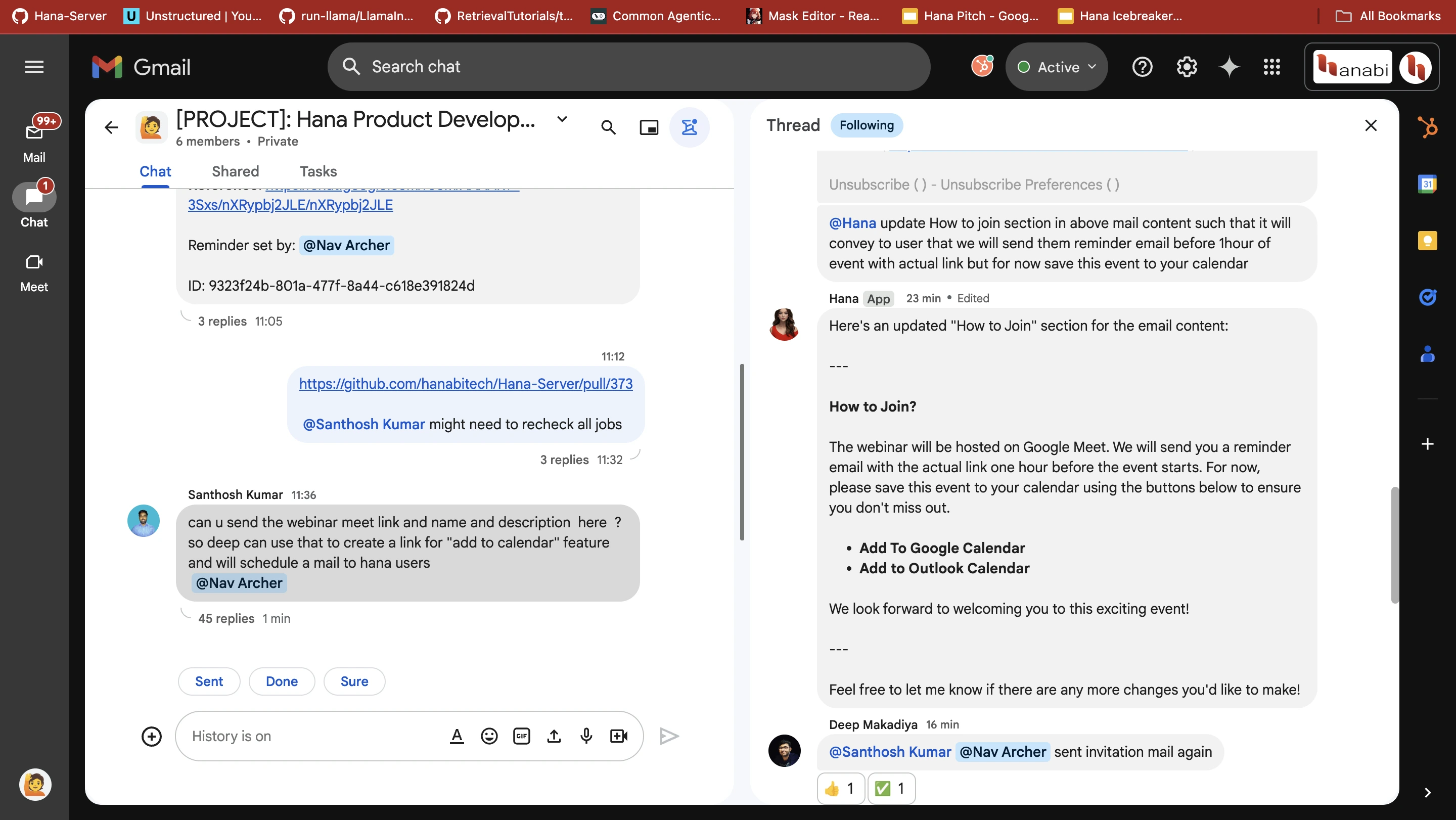 Google chat space threaded context