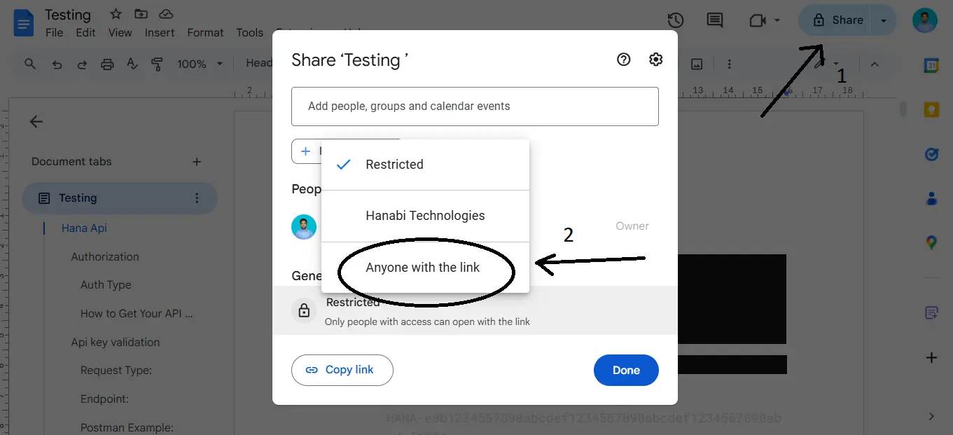 Google Doc memory access permissions for Hana