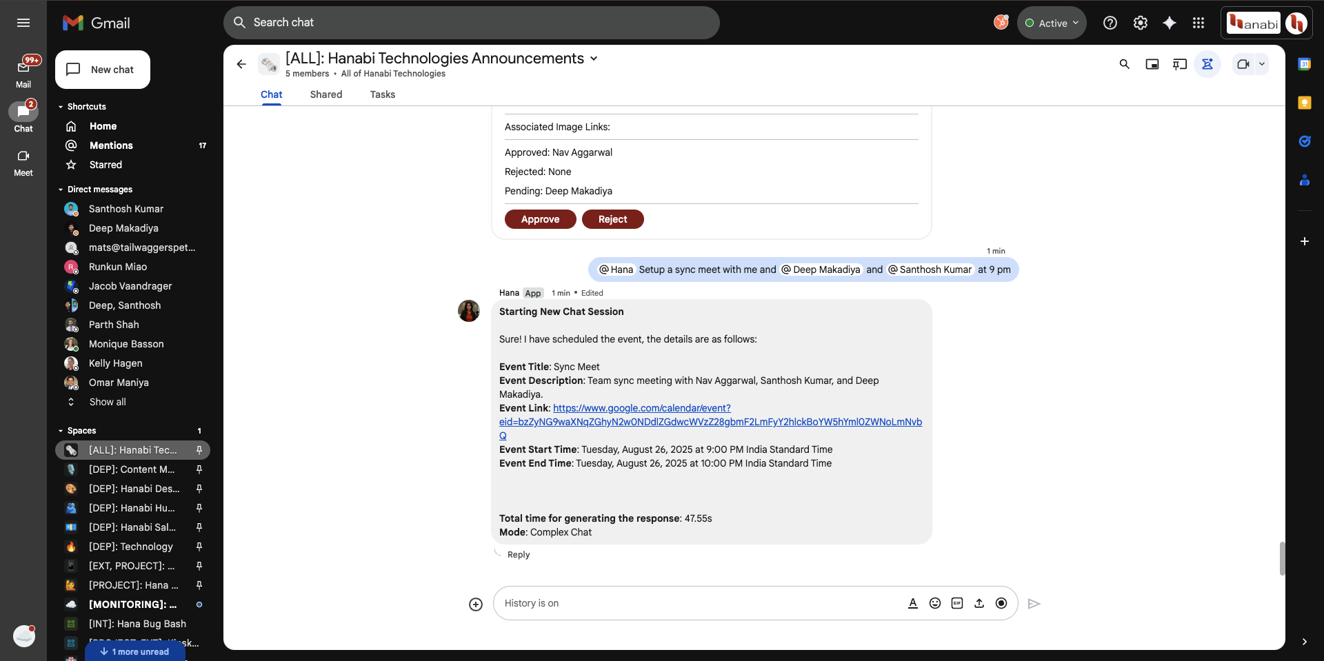 Quick schedule meet example (screenshot)